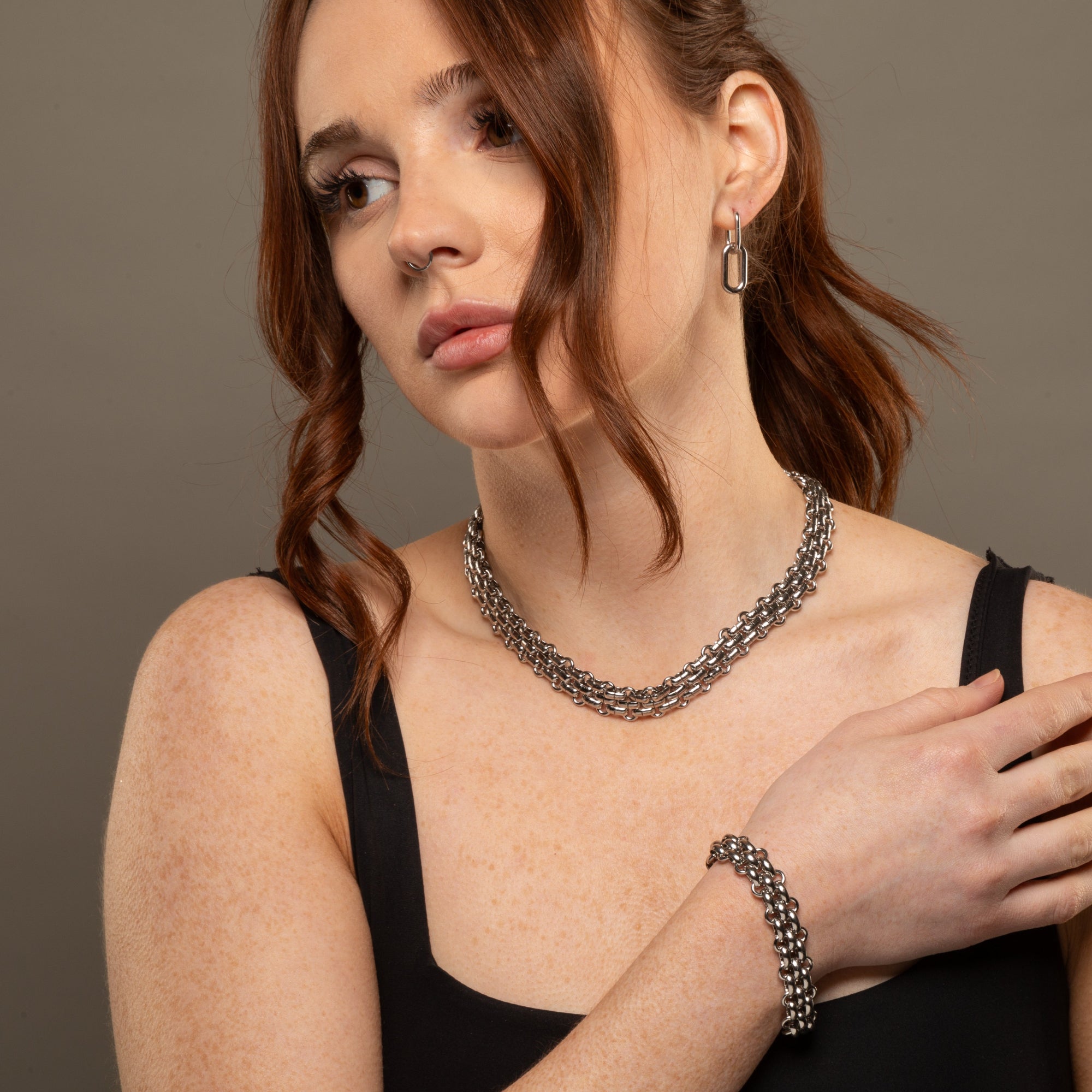 chunky chainmail choker necklace in silver