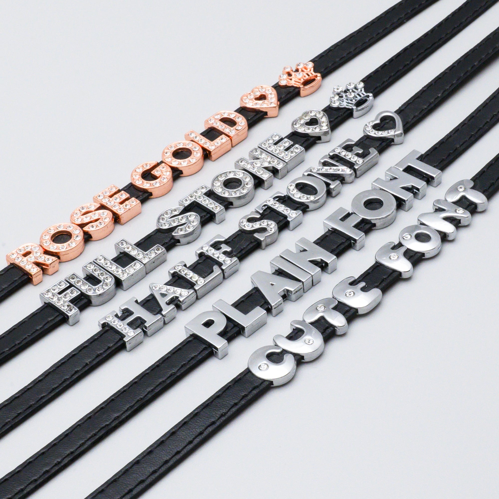 mixed custom name and text collars in black