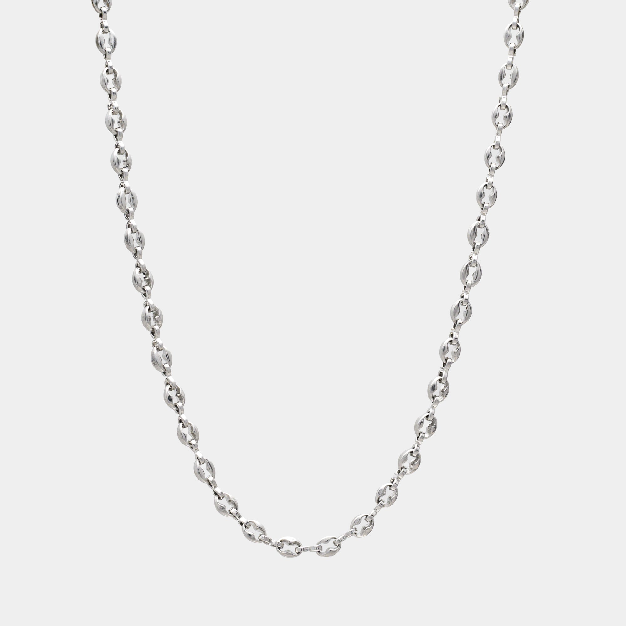 Non tarnish silver coffee bean necklace 5mm wide links