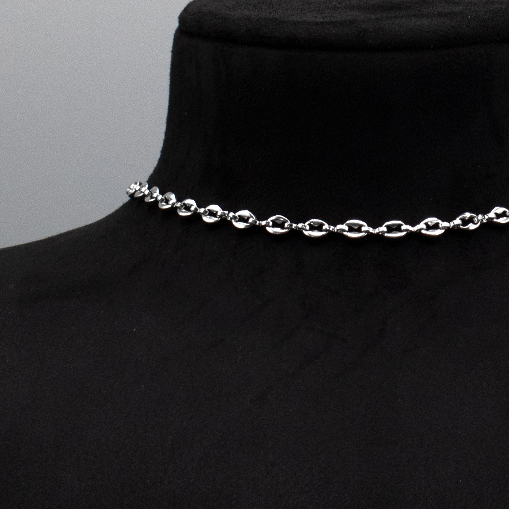 coffee bean link choker necklace in silver