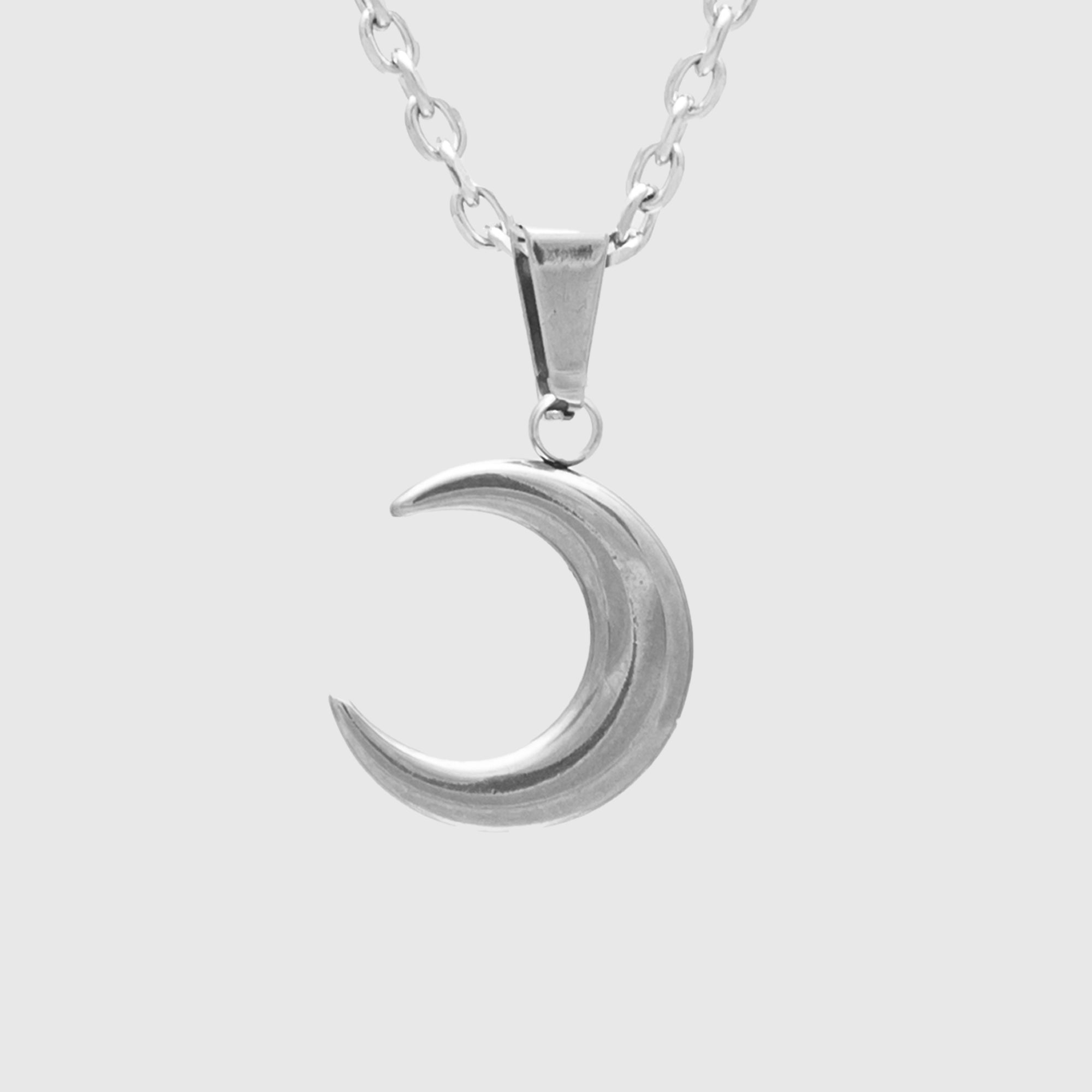 Silver Crescent moon pendant necklace on dainty cable chain
