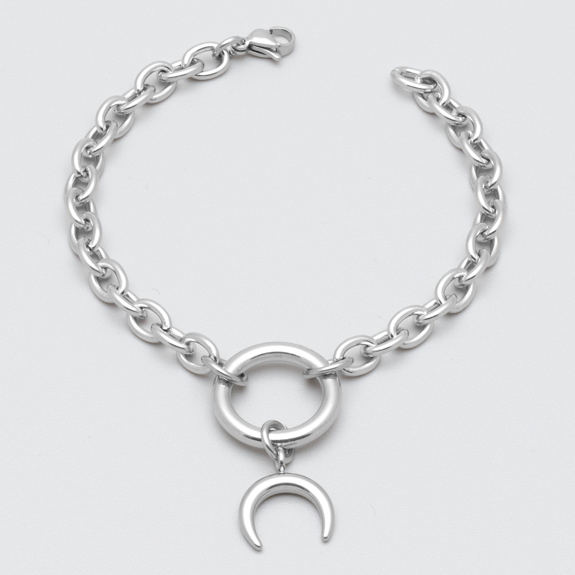 Celestial Silver Crescent moon charm bracelet
