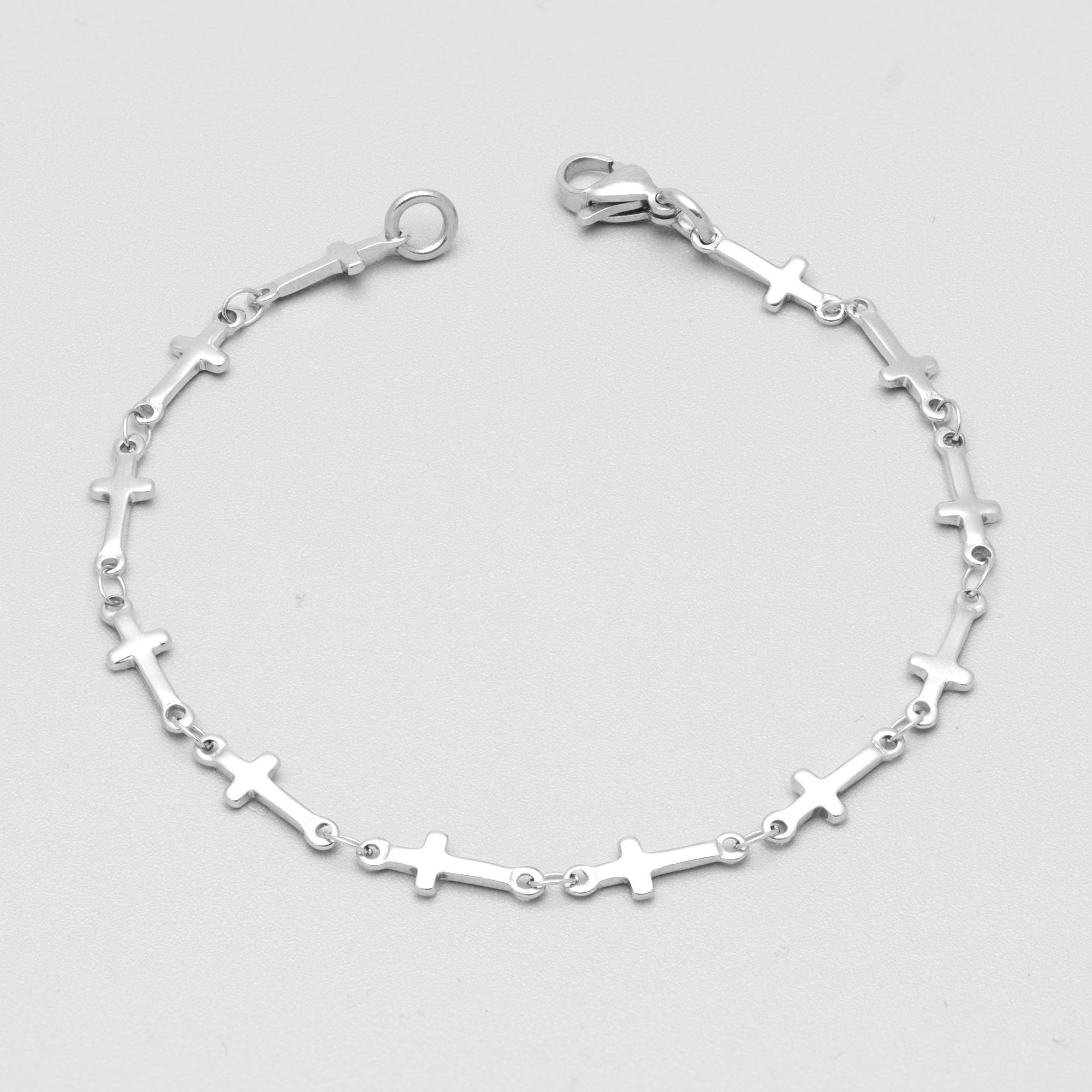 silver cross link bracelet