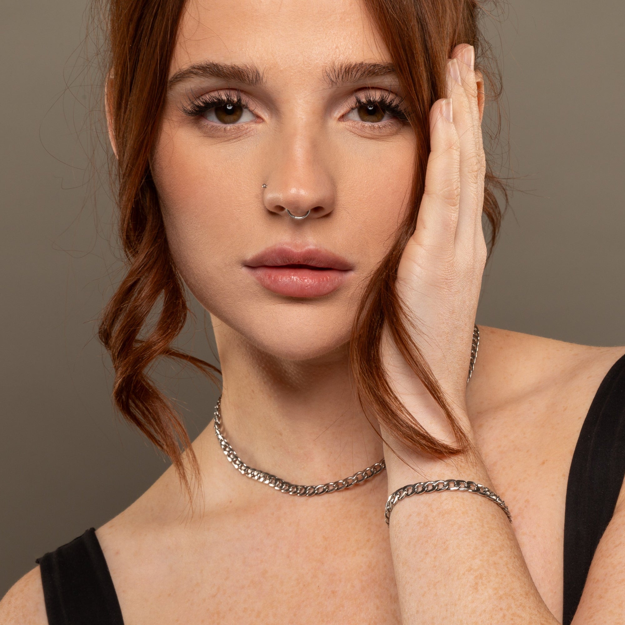 chunky cuban link bracelet and choker in silver 5mm