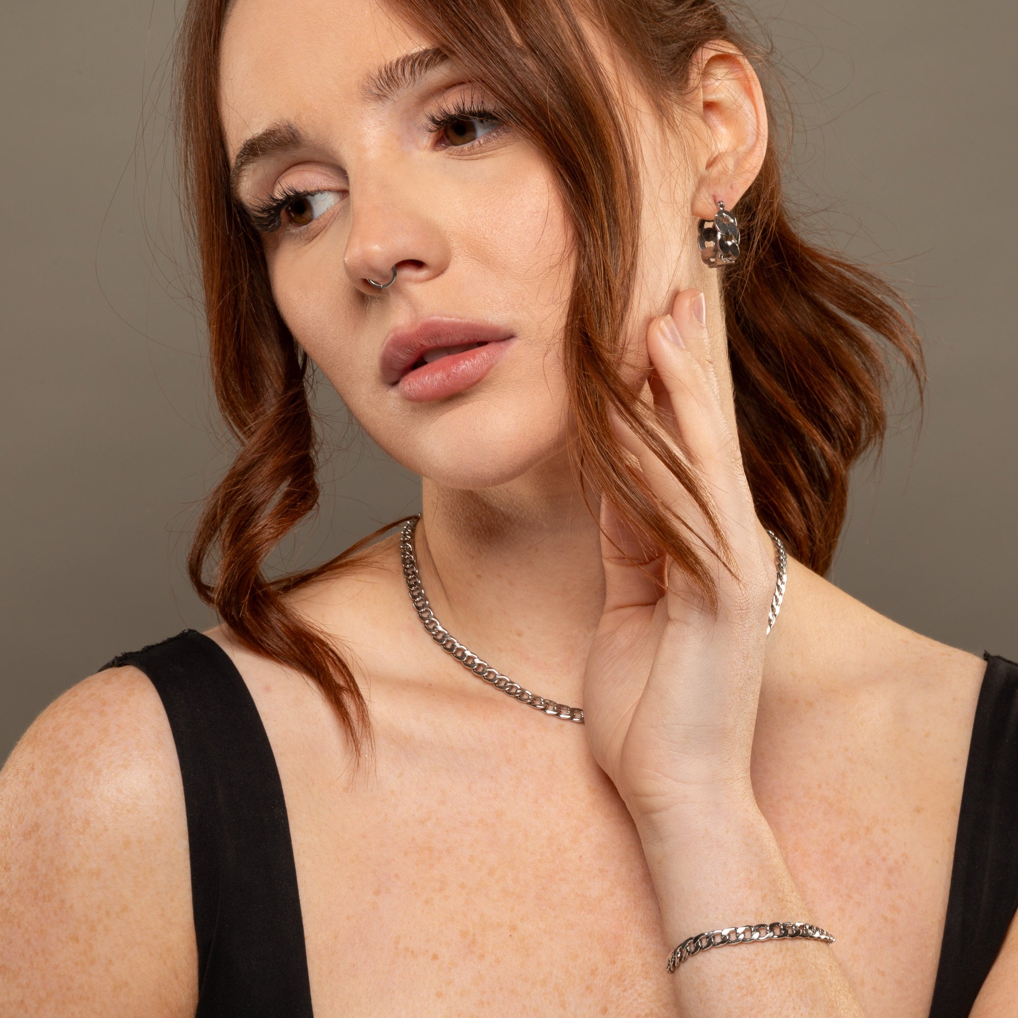 chunky cuban link bracelet and choker in silver 5mm