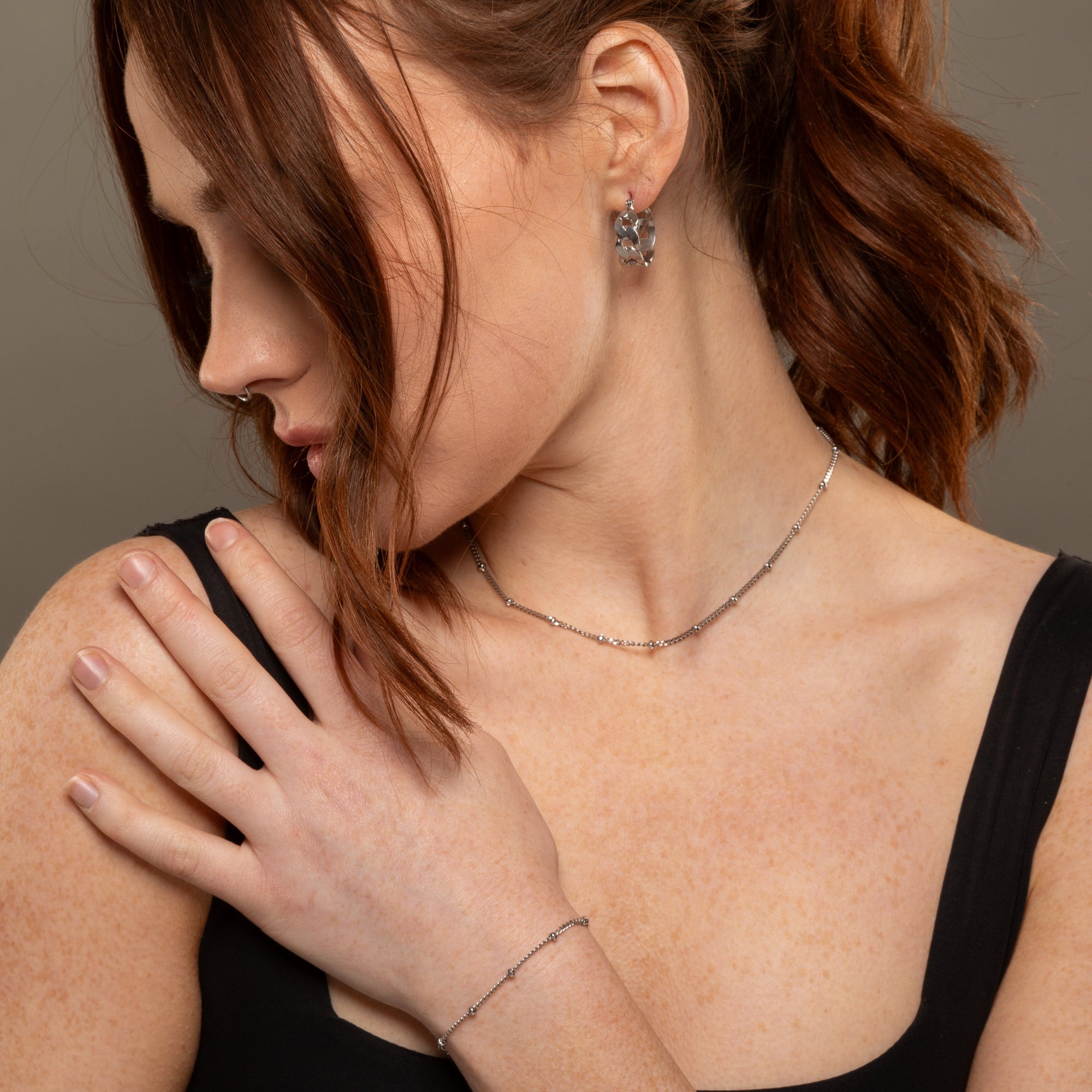 dainty cuban satellite necklace in silver