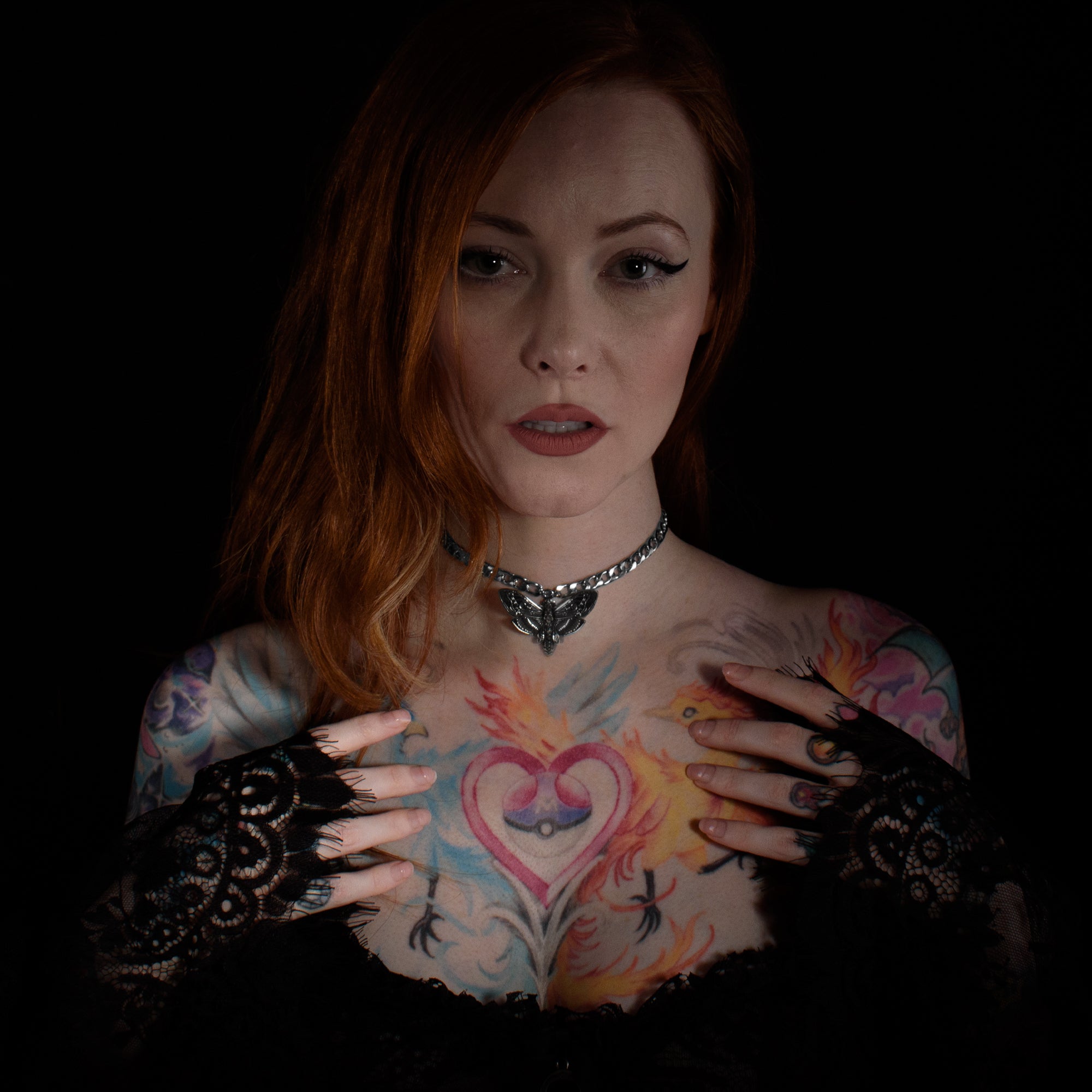 Death head moth choker necklace in silver stainless steel