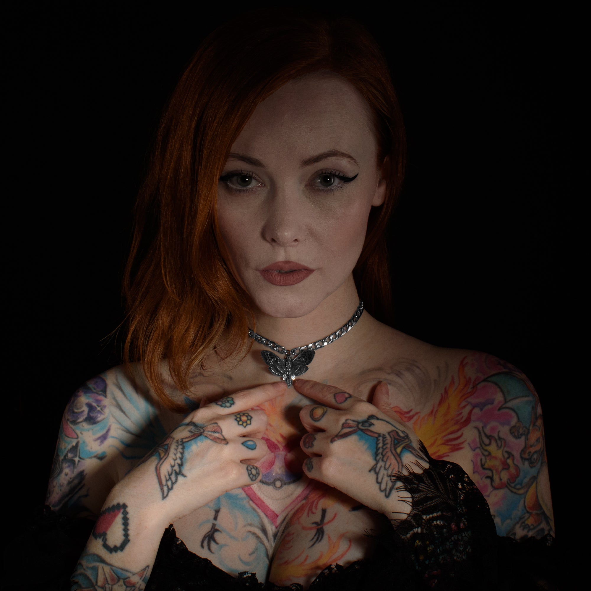 Death head moth choker necklace in silver stainless steel