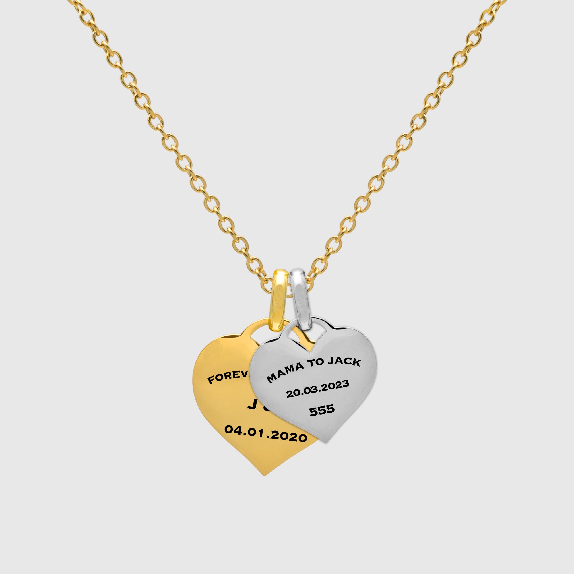 Soulbound Double Engraved Heart Necklace (Gold)