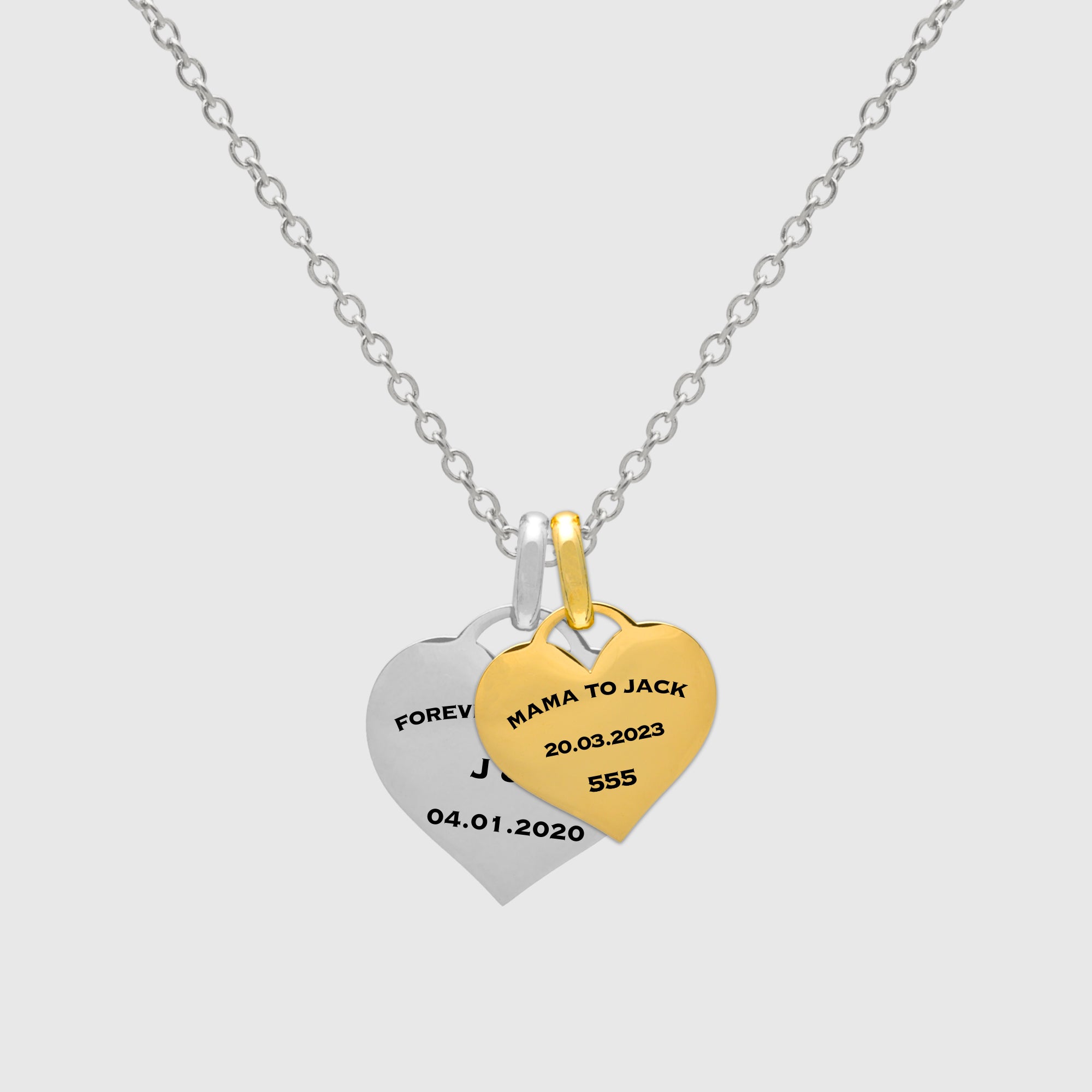 Soulbound Double Engraved Heart Necklace (Silver)