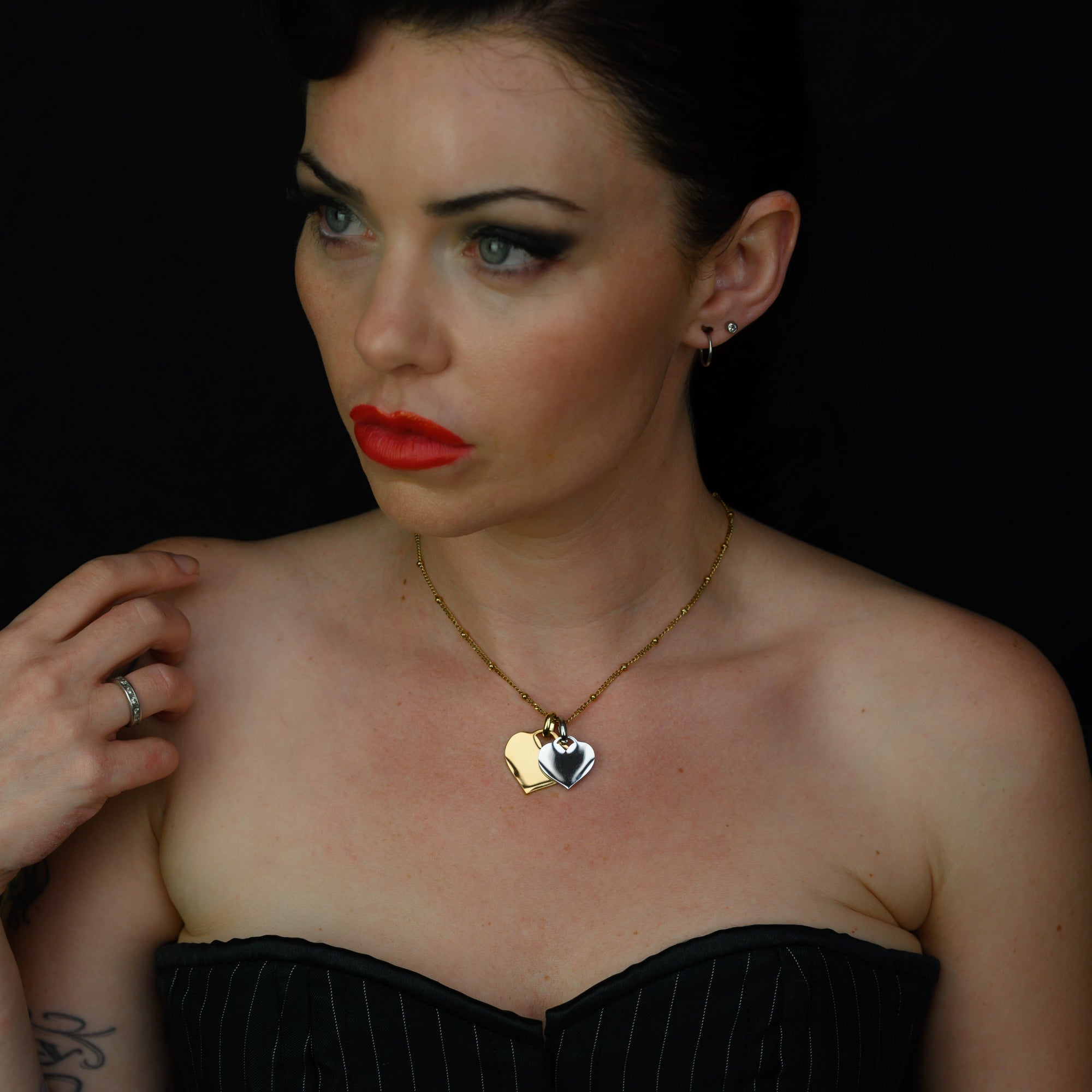 Soulbound Double Engraved Heart Necklace (Gold)