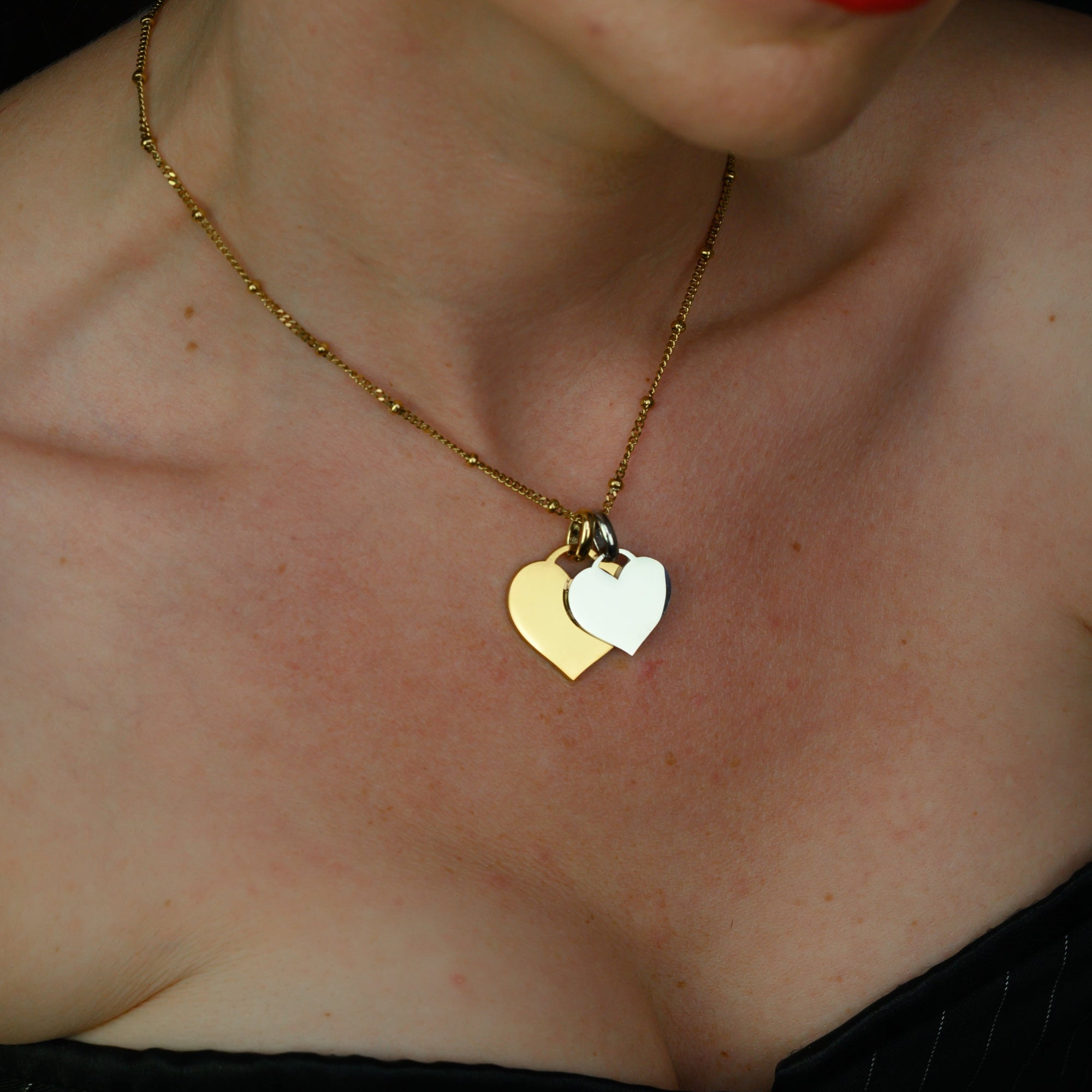 Soulbound Double Engraved Heart Necklace (Gold)