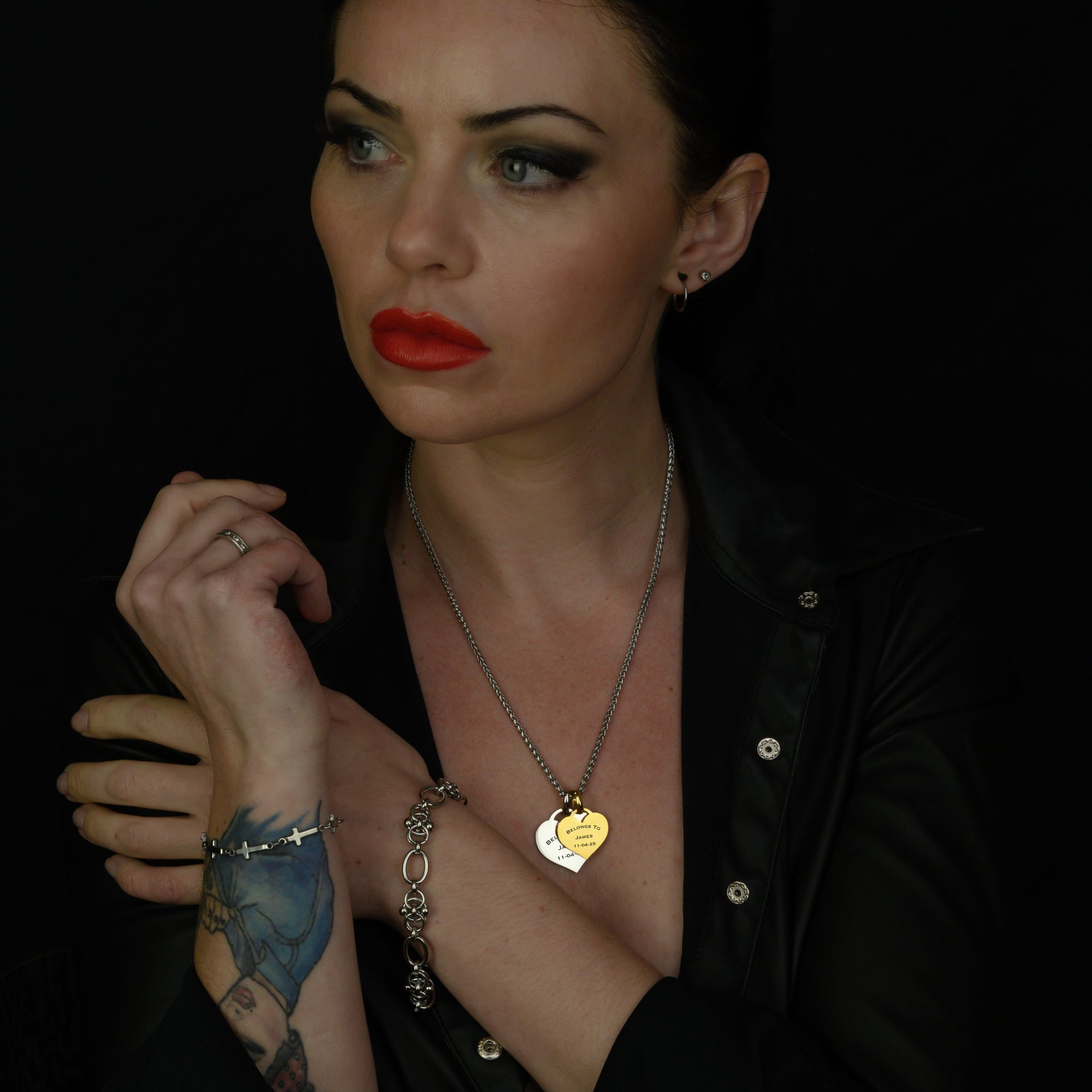 Soulbound Double Engraved Heart Necklace (Silver)