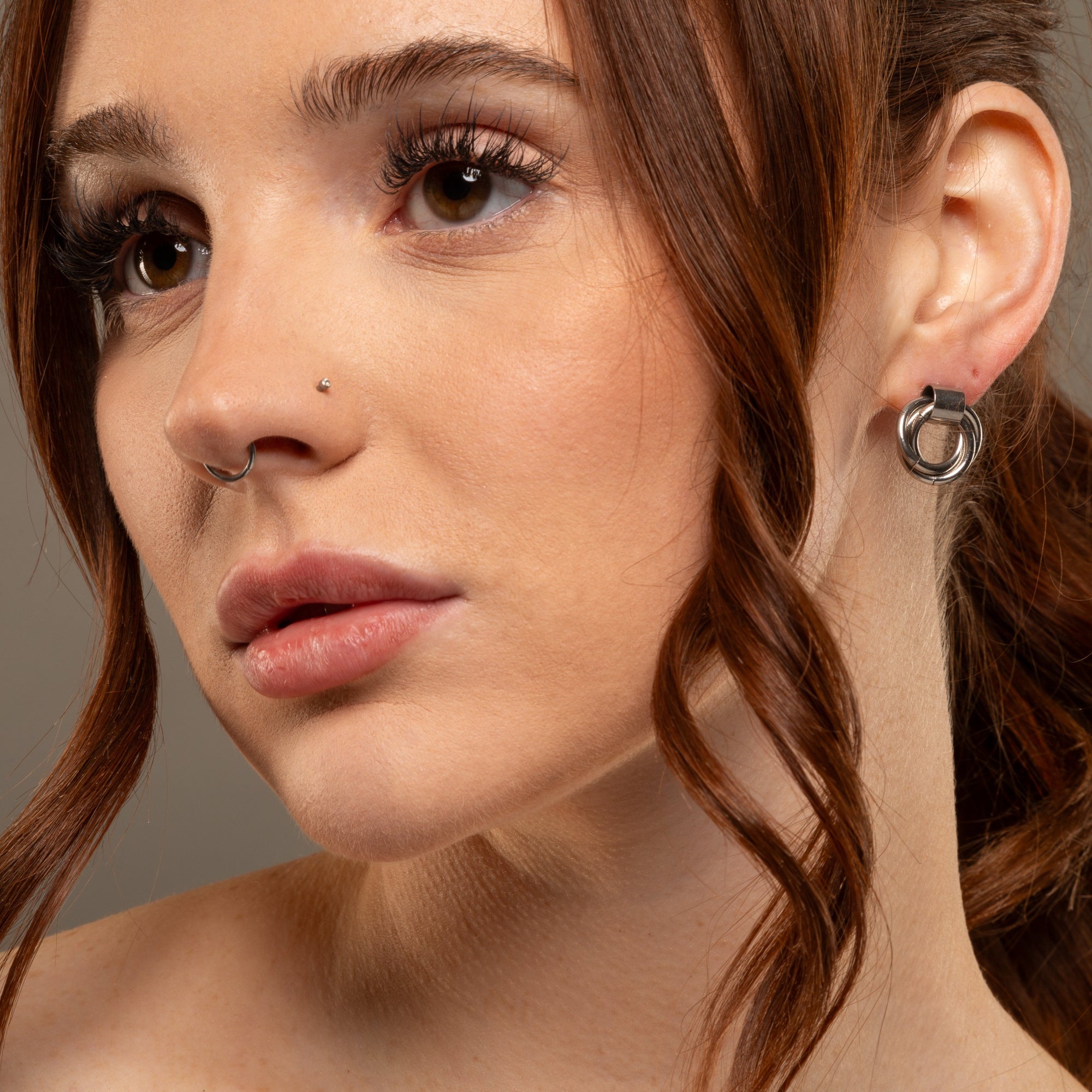 chunky silver encircled stud earrings