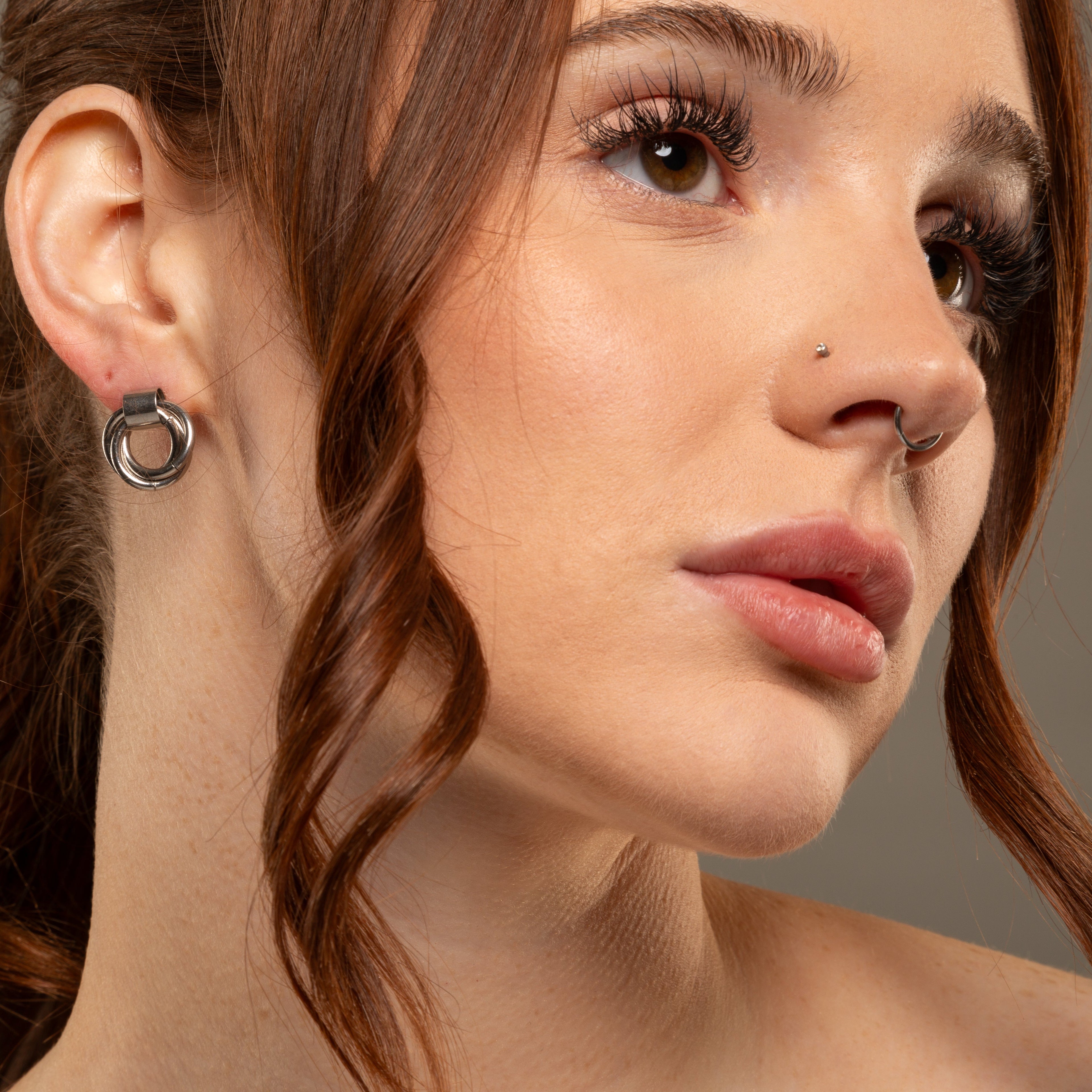 chunky silver encircled stud earrings