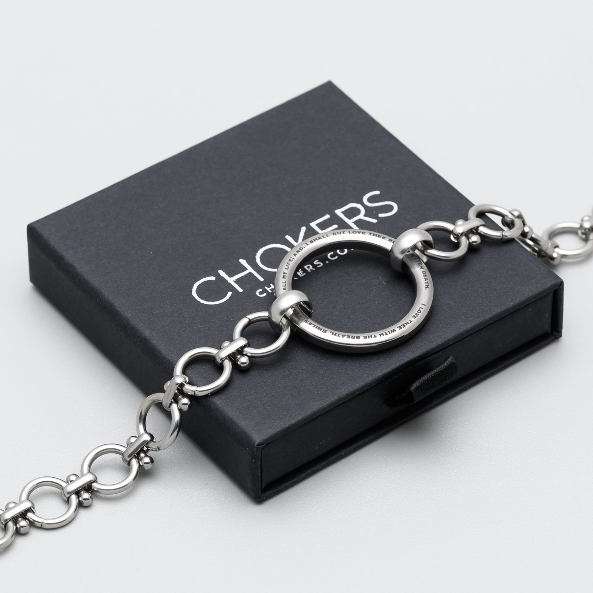 Large personalised engraved O ring choker necklace in silver stainless steel