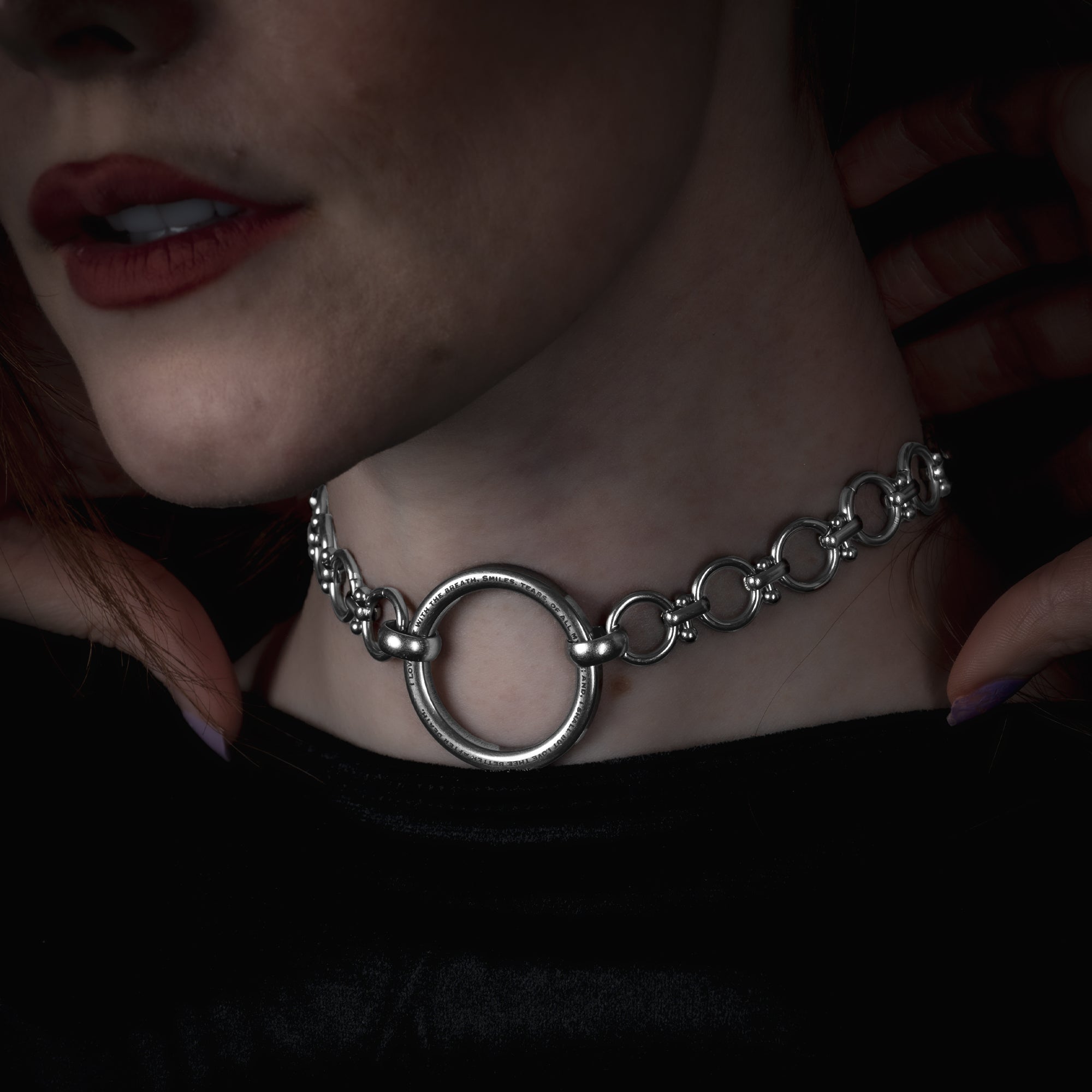 Large personalised engraved O ring choker necklace in silver stainless steel