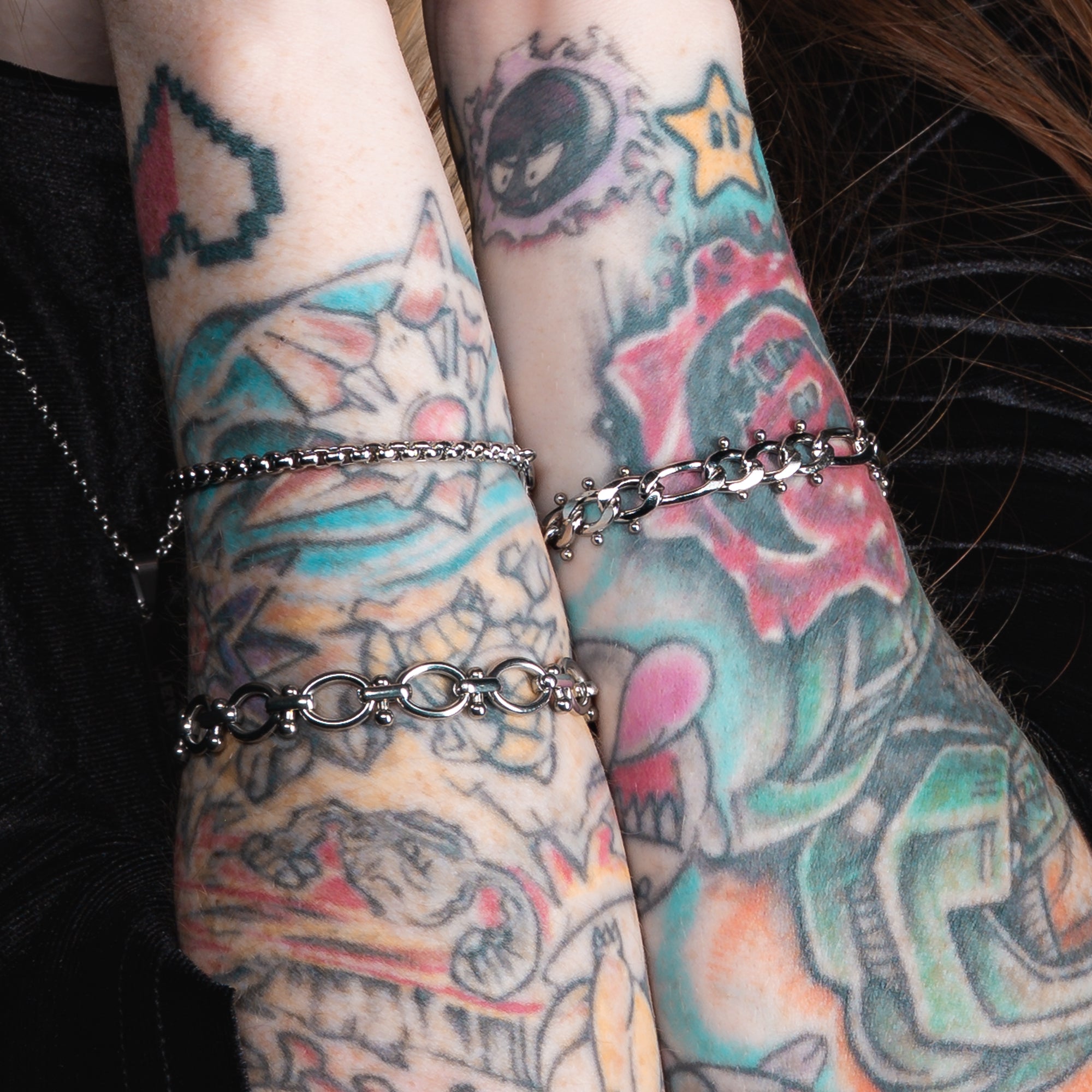 Chunky Special Figaro link chain bracelet in silver stainless steel, non tarnish Gothic jewellery