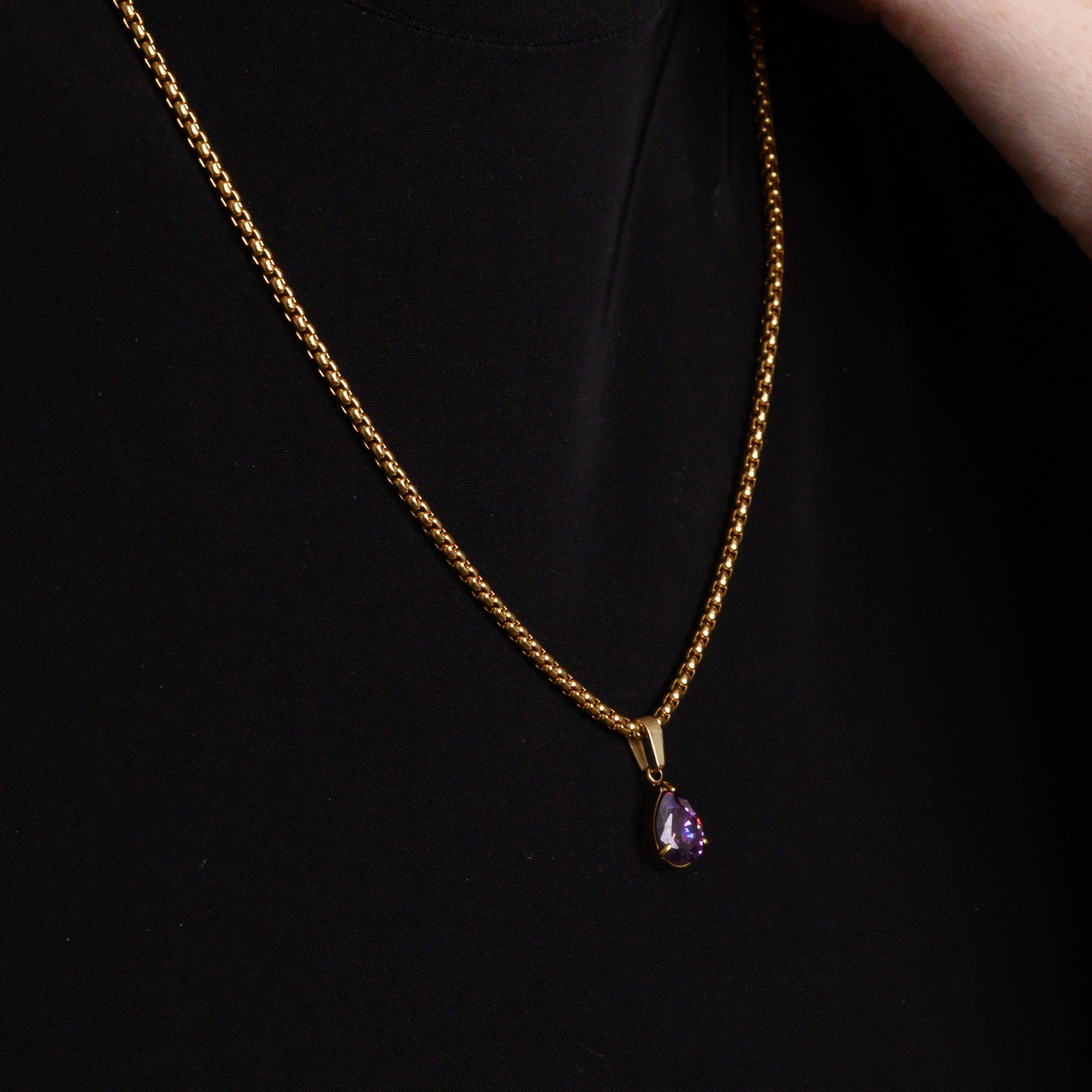 February Amethyst Birthstone pendant necklace in Gold on a dainty chain