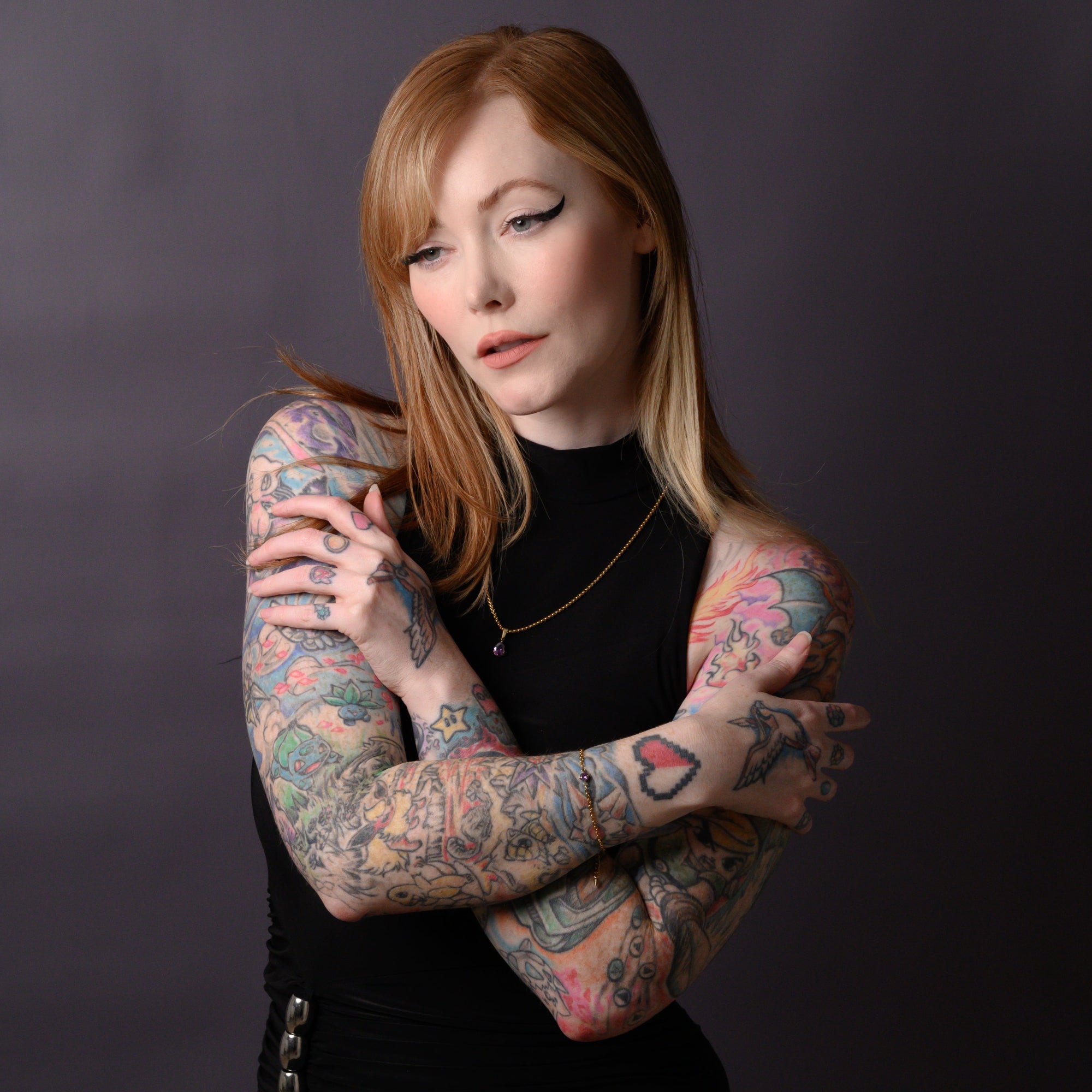 February Amethyst Birthstone pendant necklace in Gold on a dainty chain