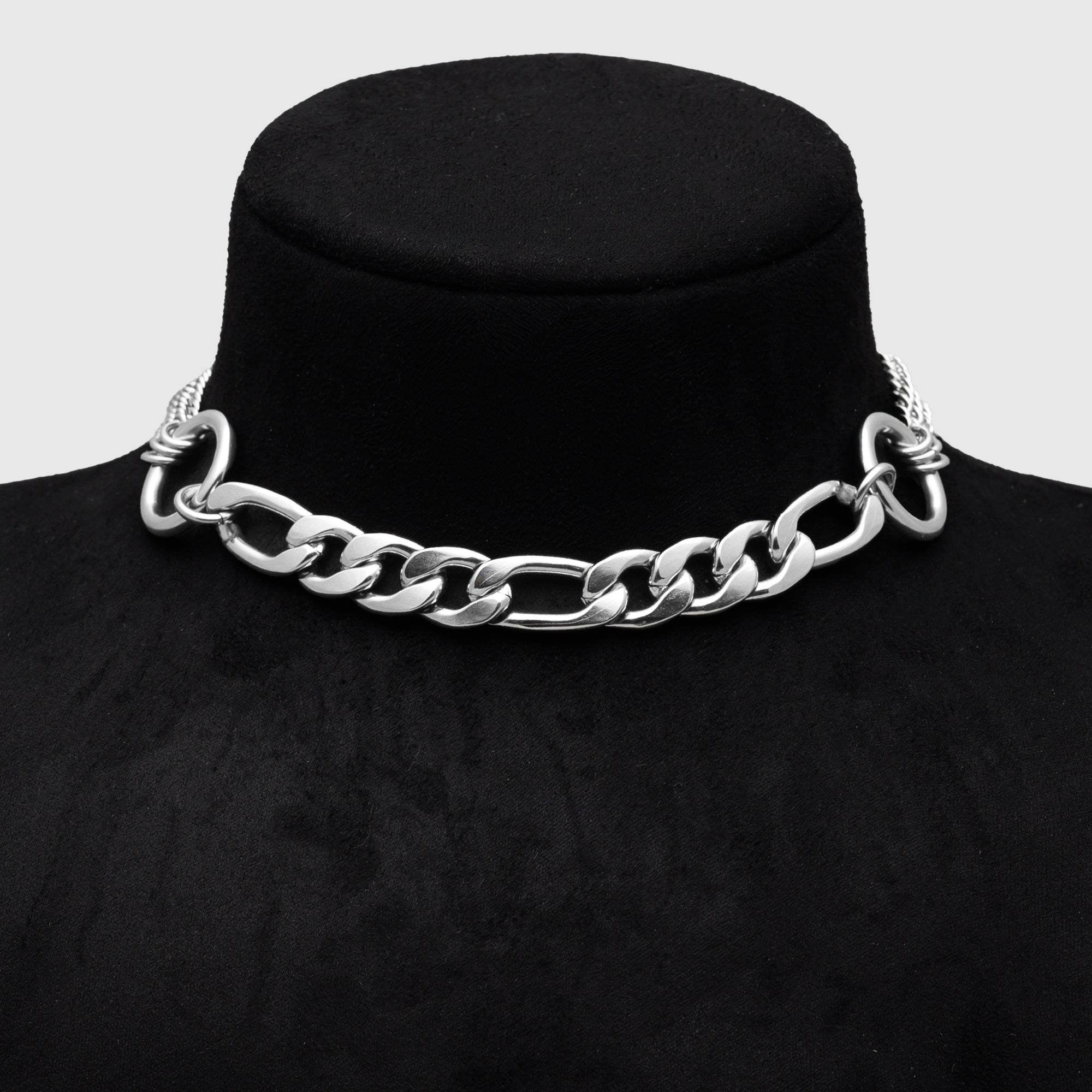 Double O Ring layered choker necklace in silver