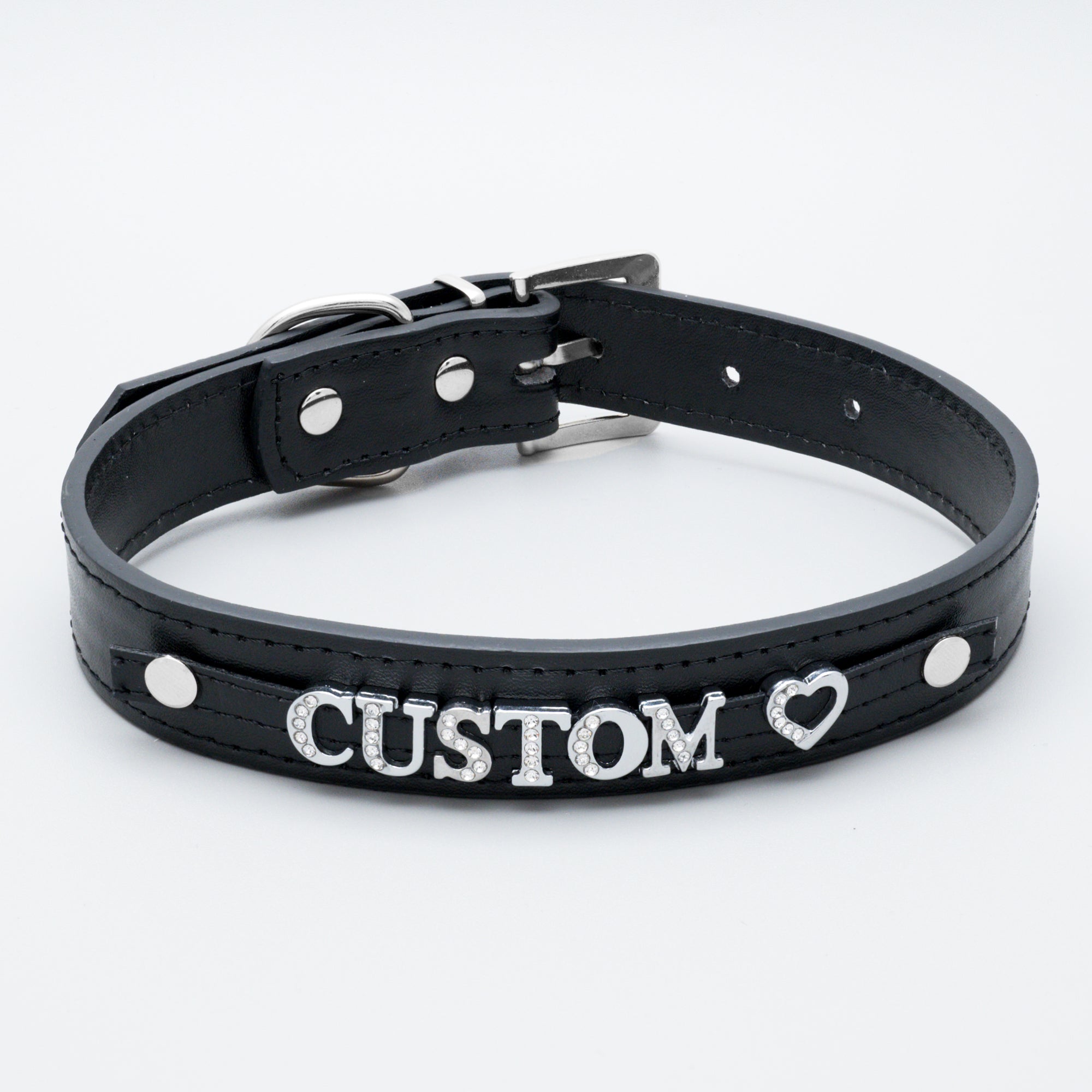 custom name and initial collar with silver half rhinestone letter charms