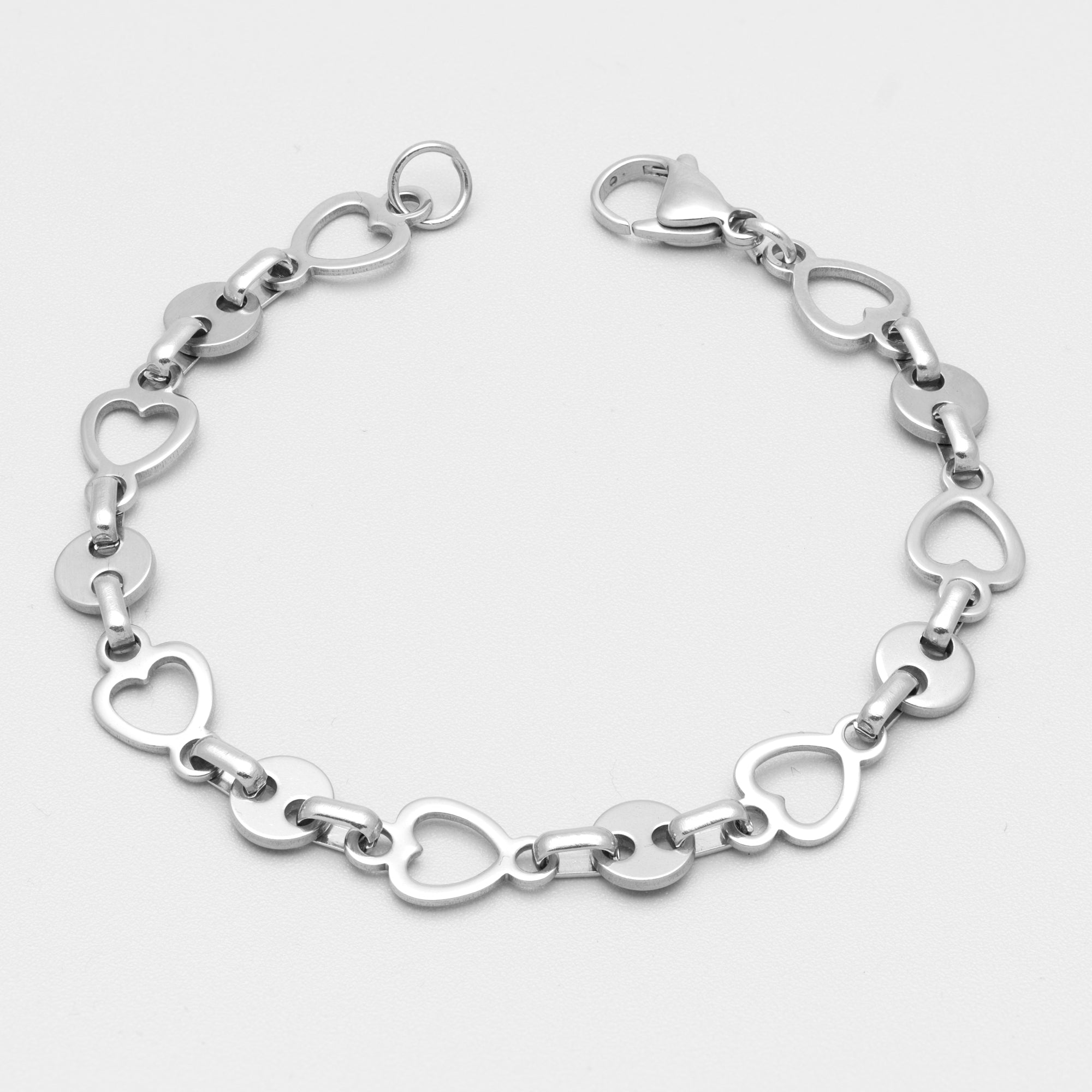 non tarnish silver heart link bracelet