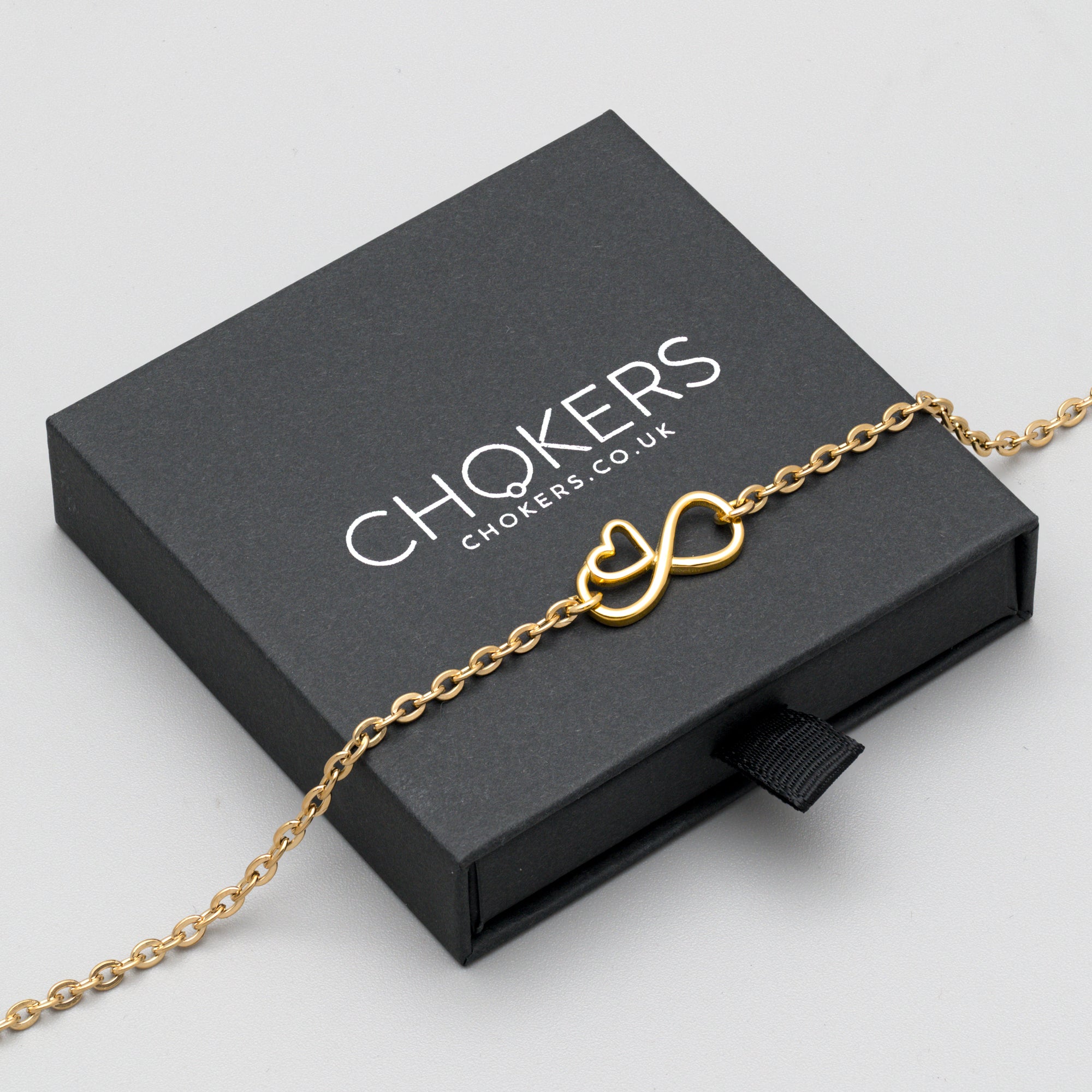 Gold Infinity day collar necklace on dainty 3mm cable chain