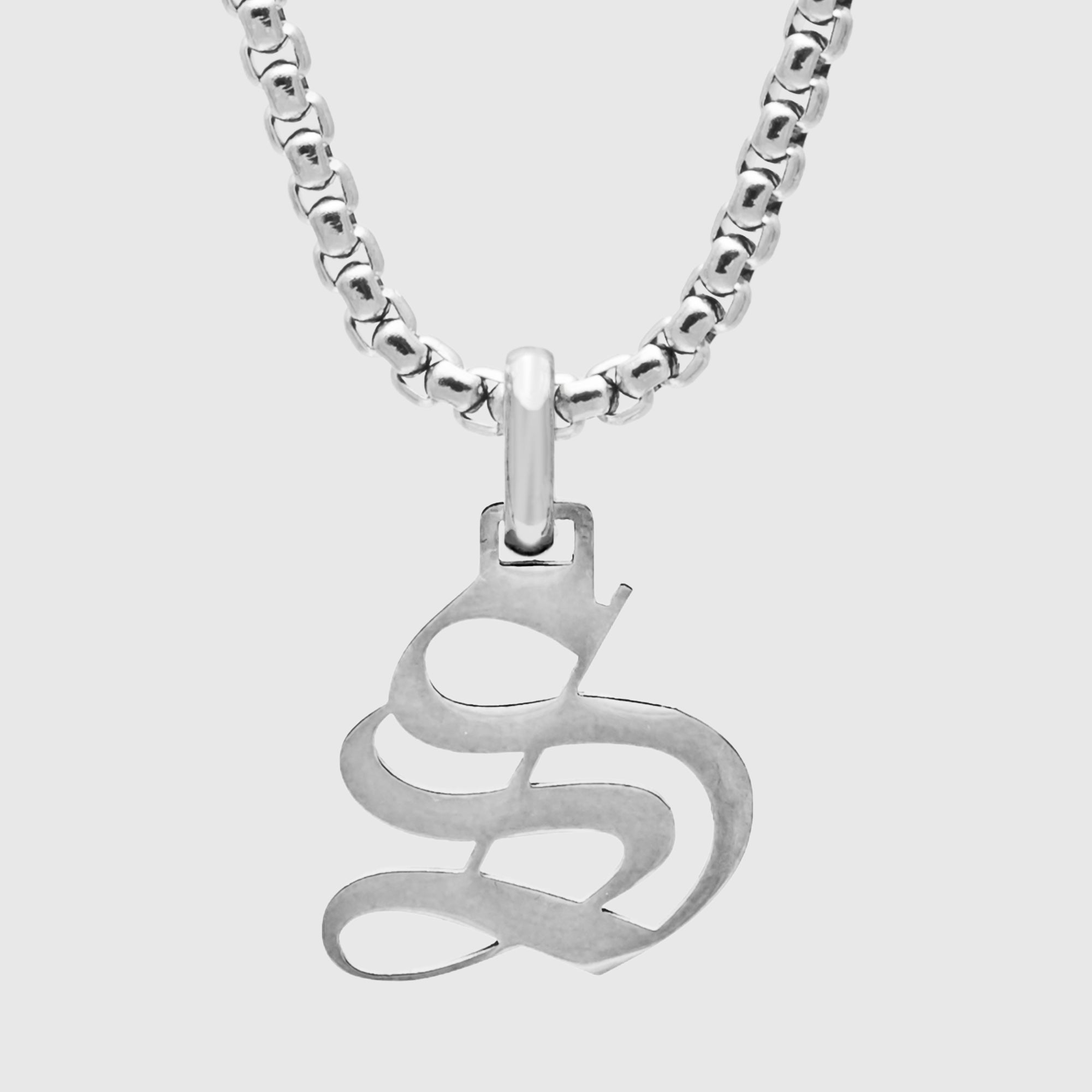 Silver Gothic style Initial letter S necklace in old english font