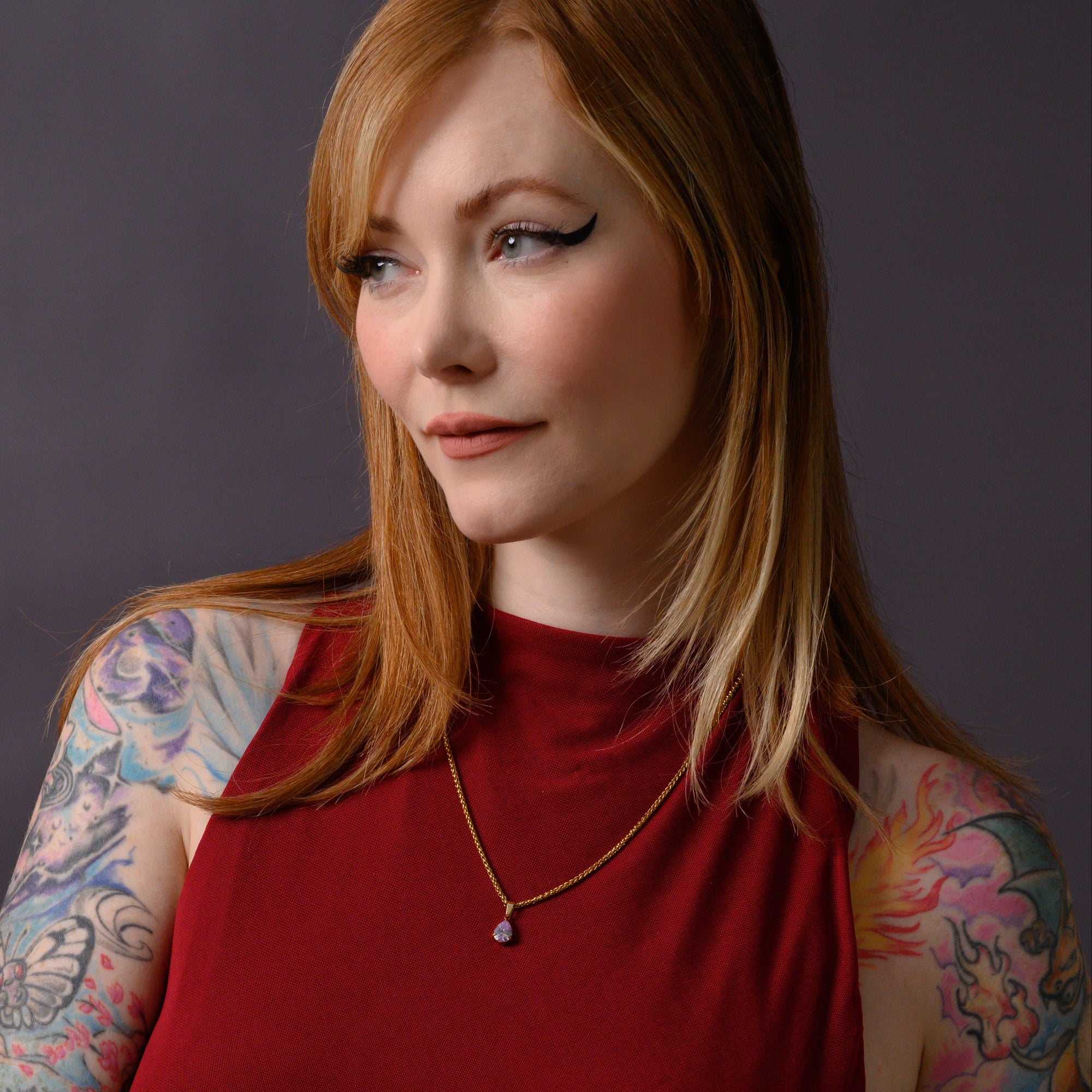 June Alexandrite birthstone necklace in Gold on a dainty foxtail necklace