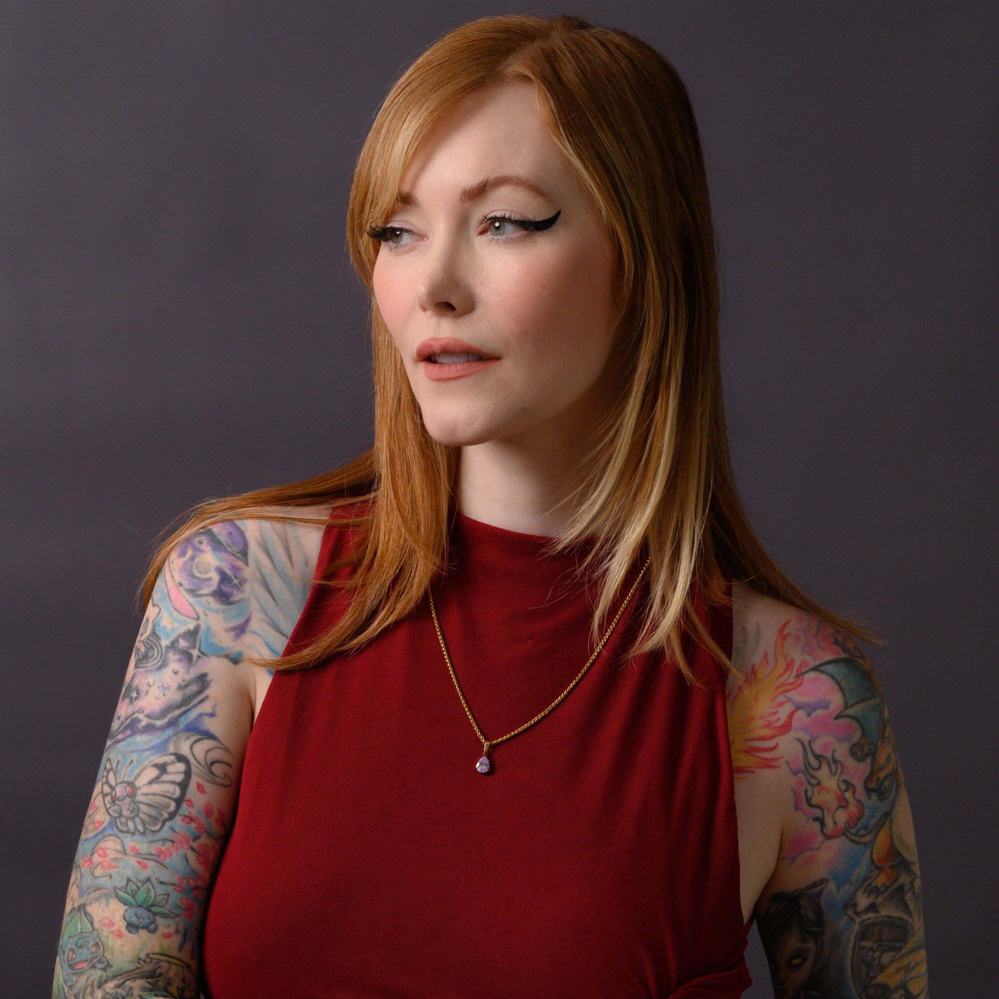 June Alexandrite birthstone necklace in Gold on a dainty foxtail necklace