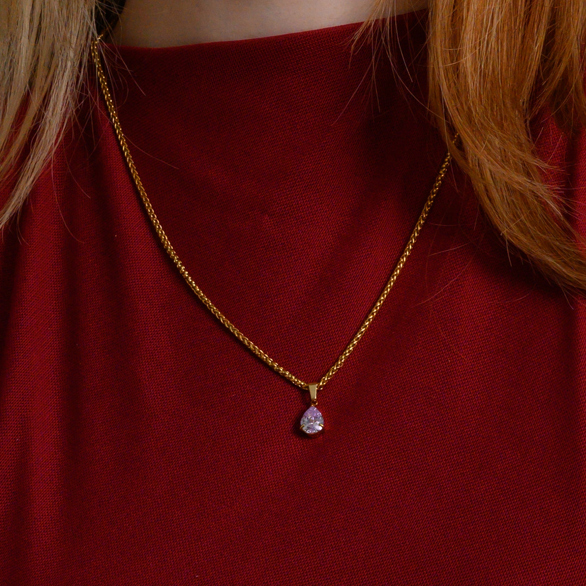 June Alexandrite birthstone necklace in Gold on a dainty foxtail necklace