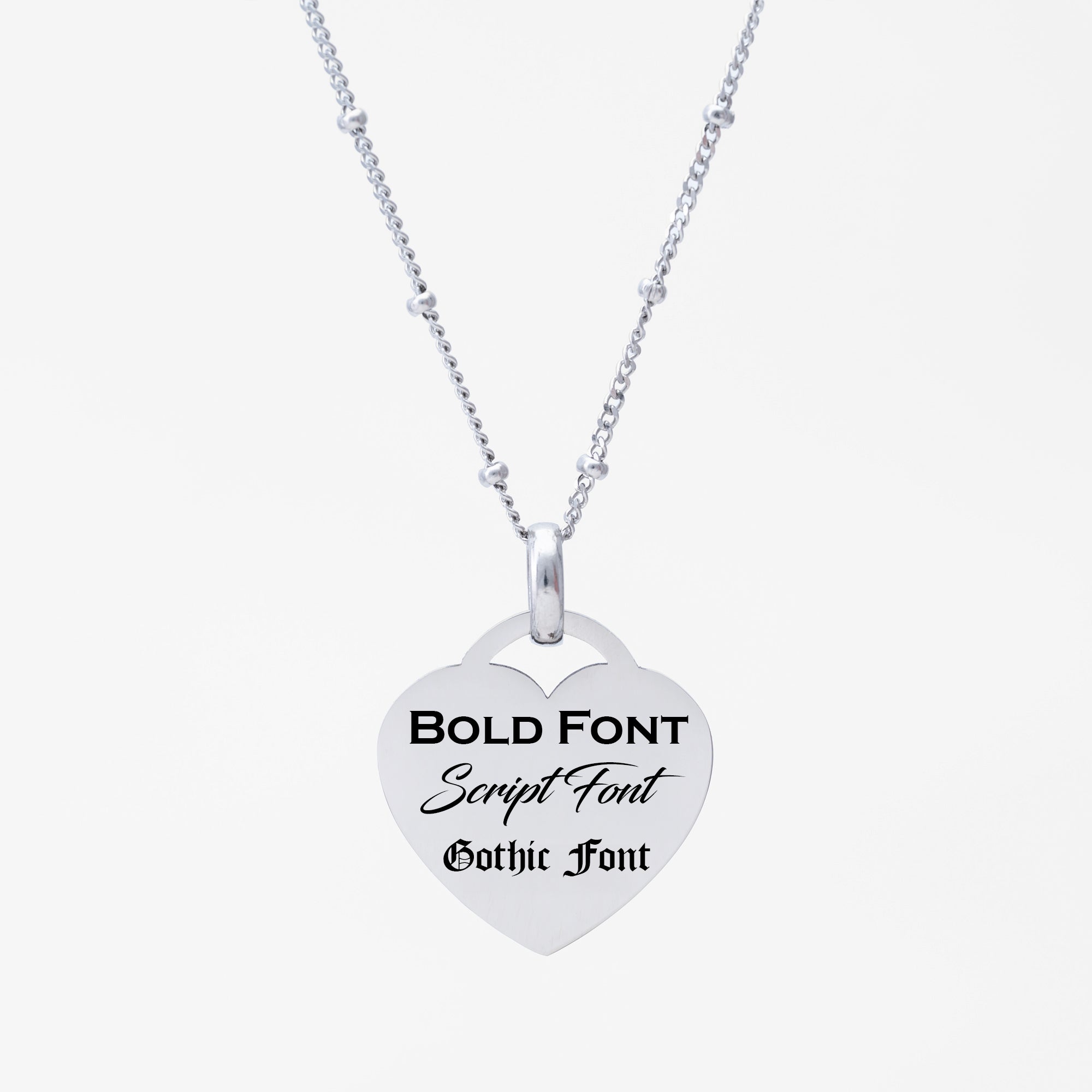 Custom engraved heart pendant font styes