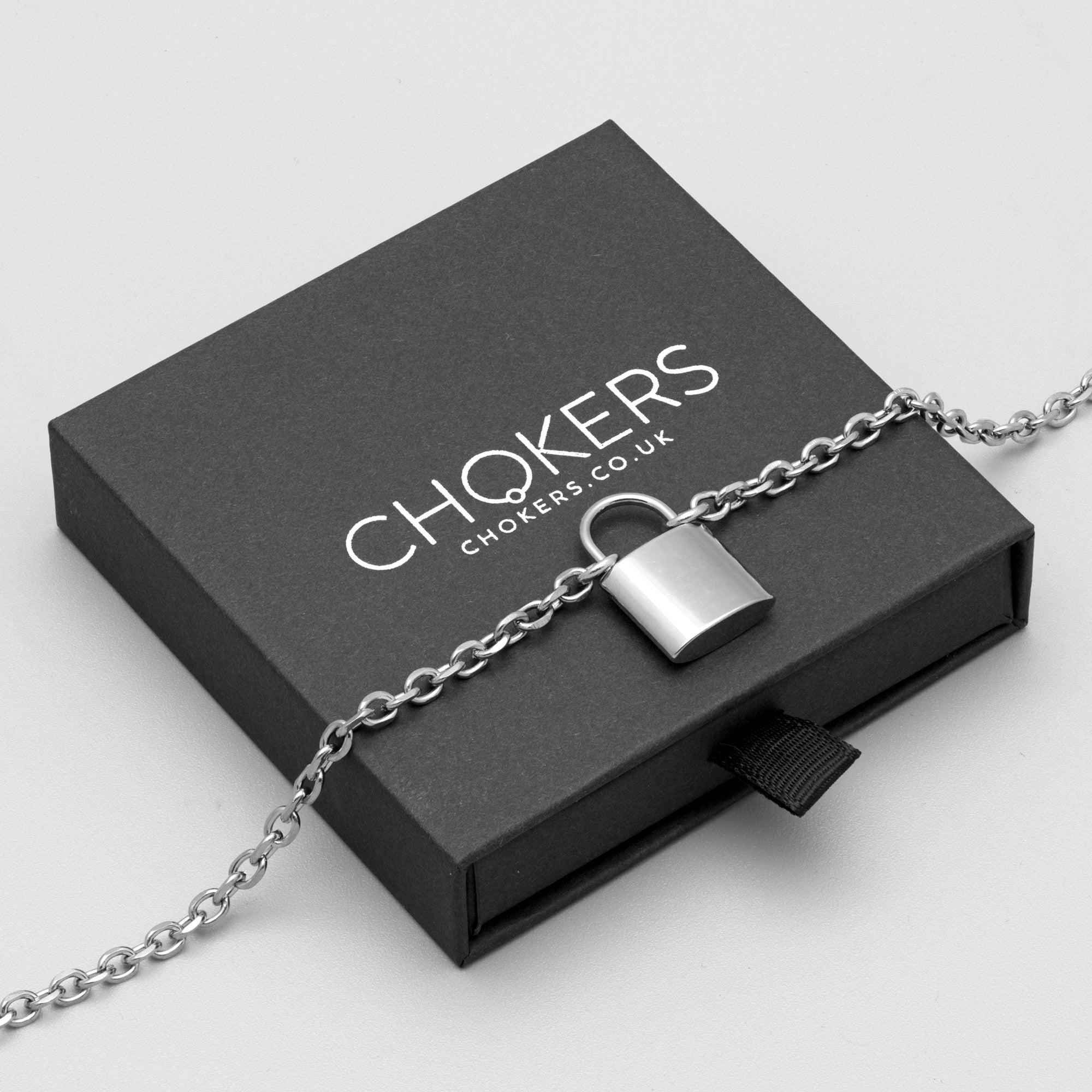 Silver padlock Day Collar necklace on 4mm cable chain