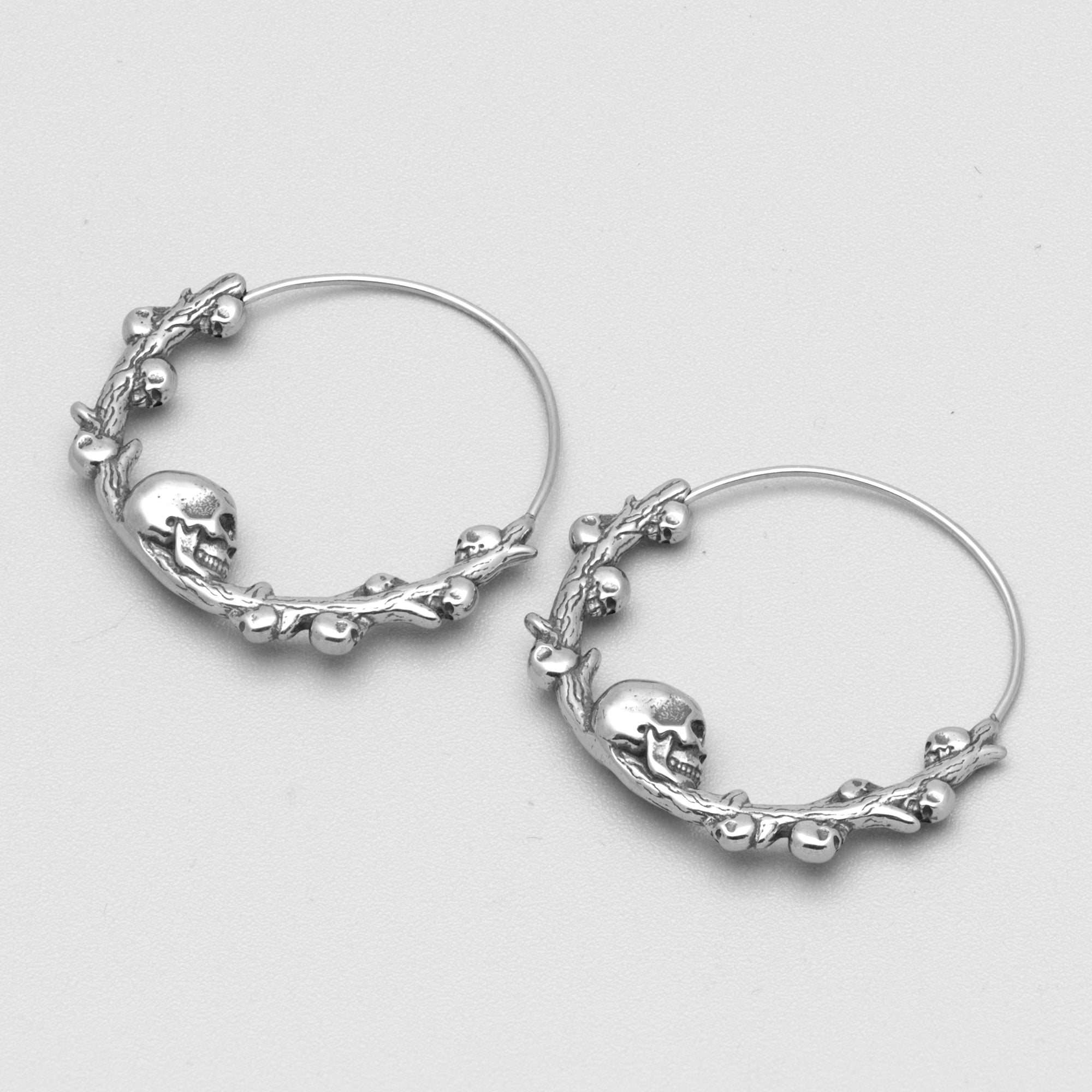 Large gothic skull hoop earrings in silver, non tarnish jewellery