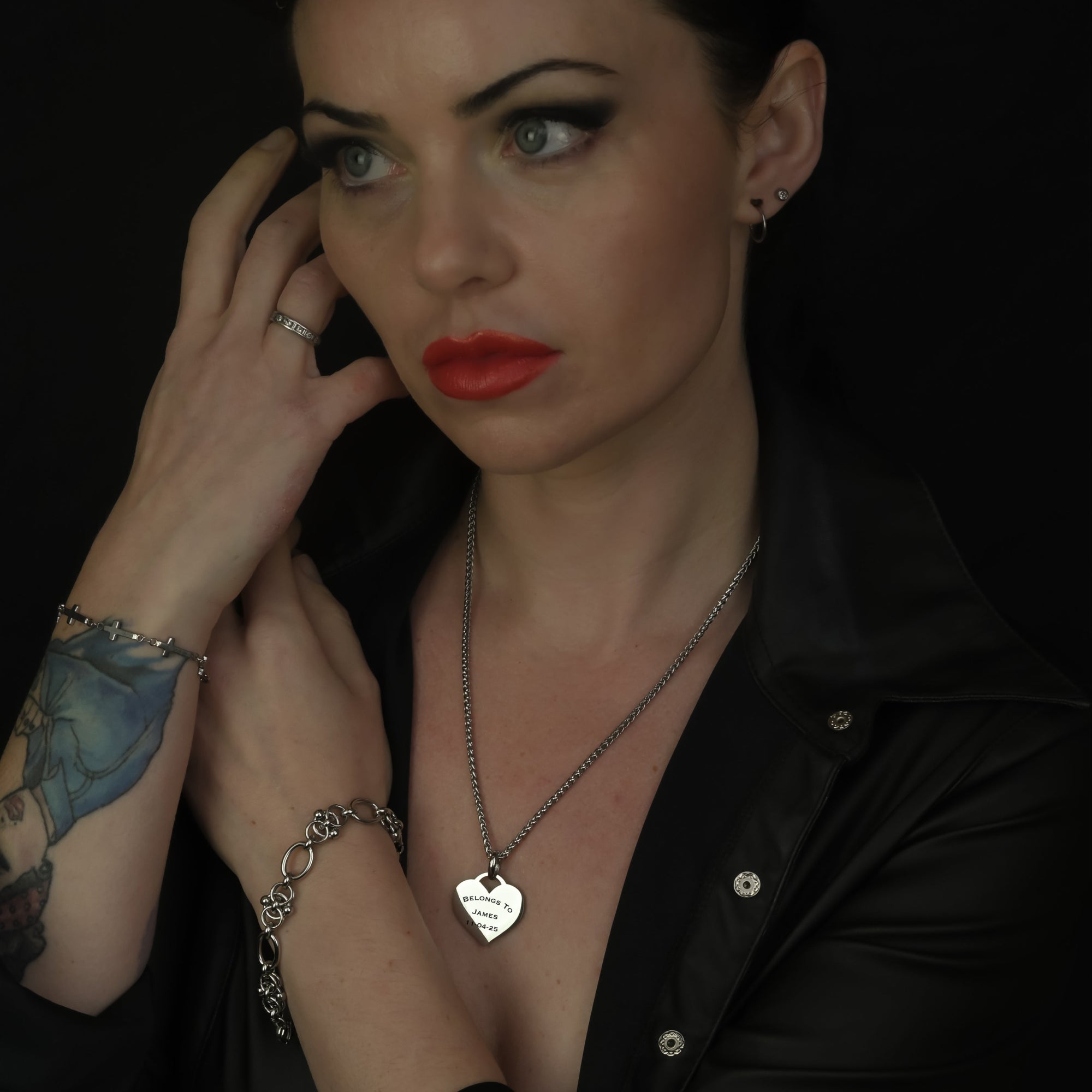 Large Soulbound Custom Engraved Heart Pendant Necklace (Silver)