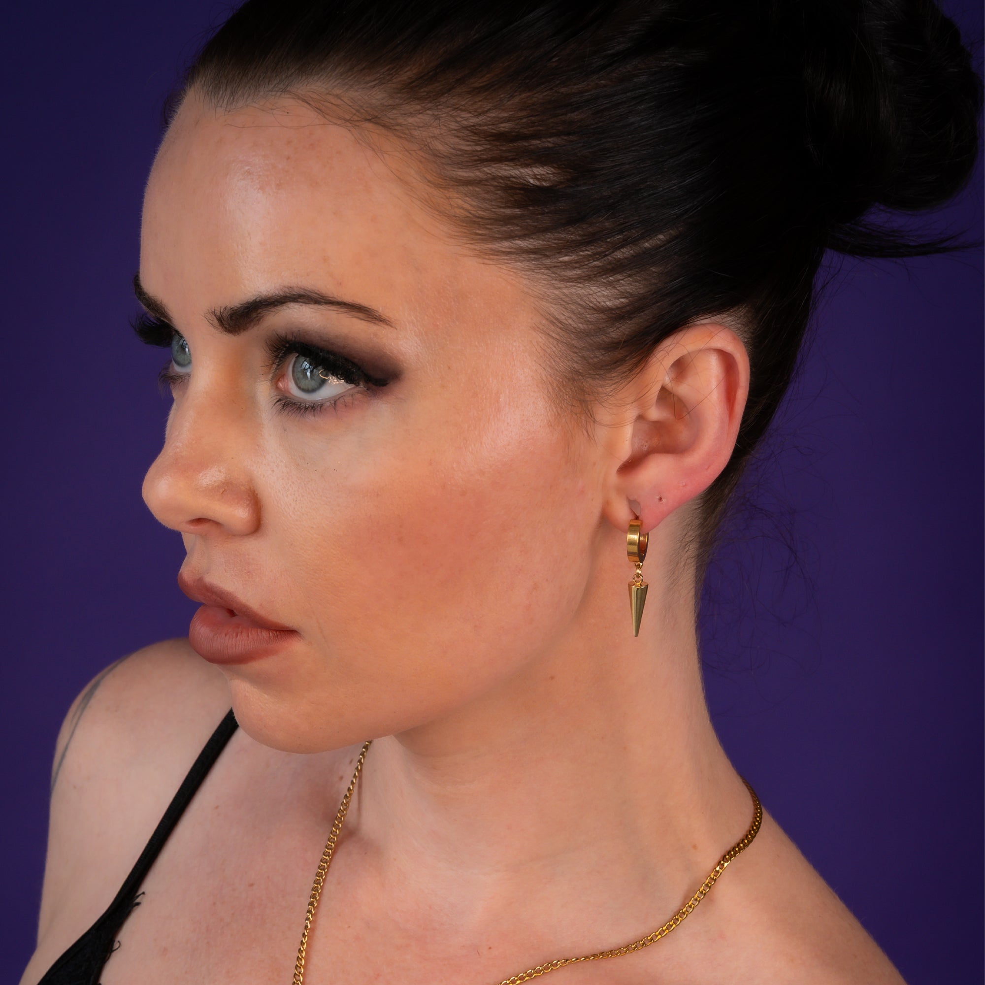 Gold Gothic spiked hoop earrings, non tarnish jewellery