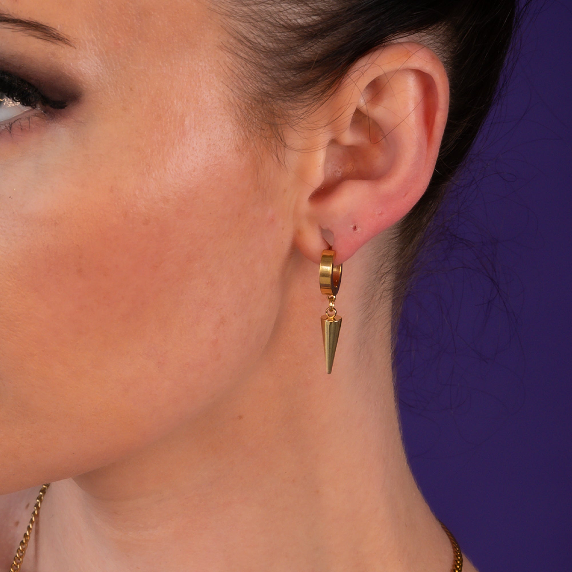 Gold Gothic spiked hoop earrings, non tarnish jewellery