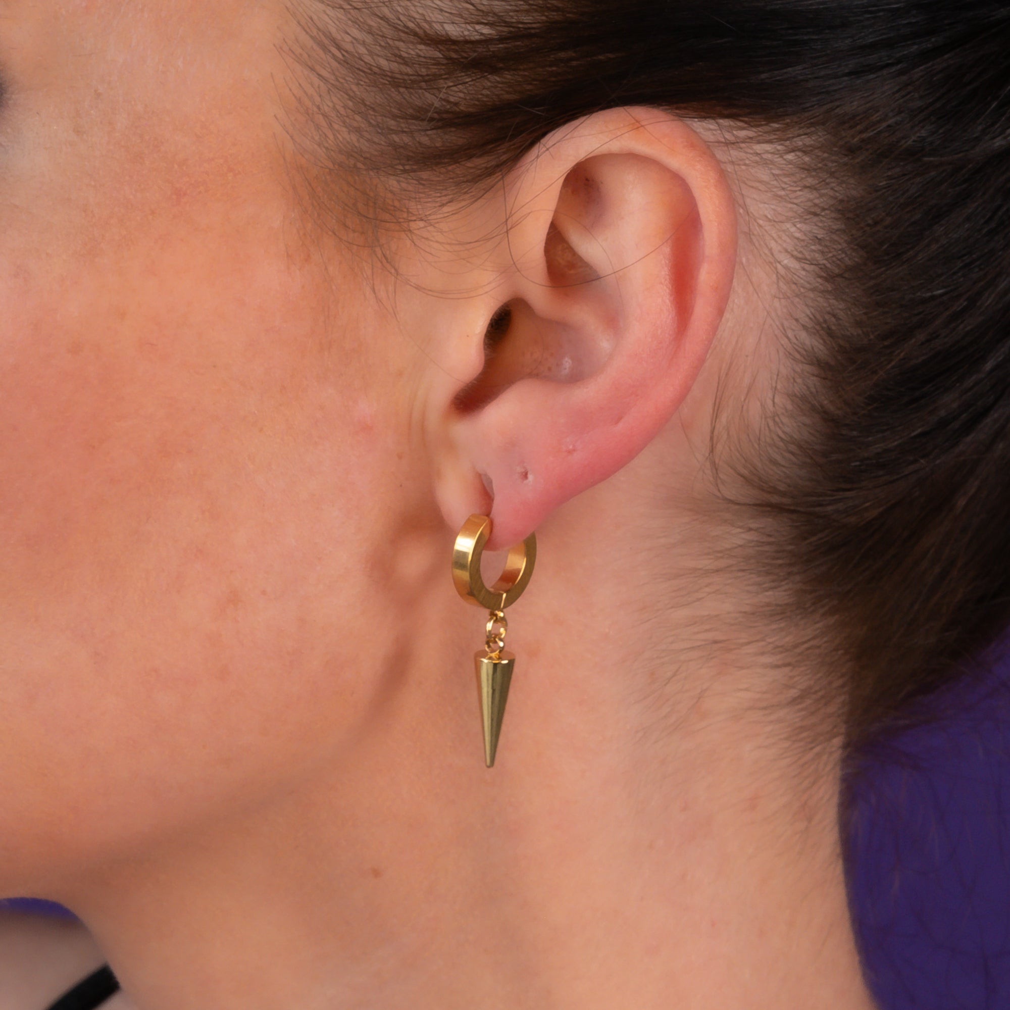 Gold Gothic spiked hoop earrings, non tarnish jewellery