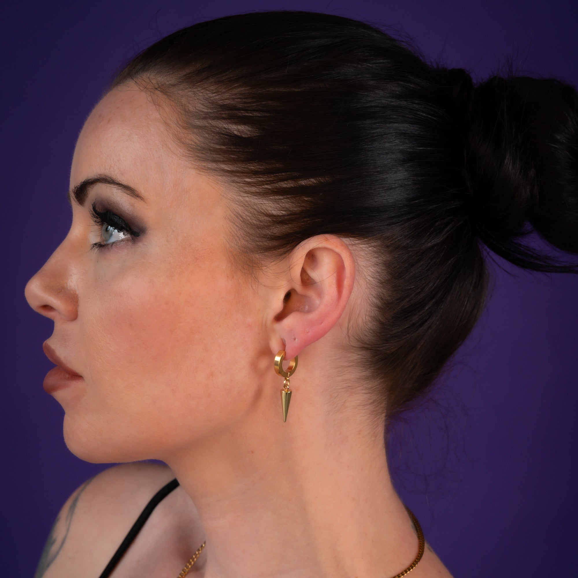 Gold Gothic spiked hoop earrings, non tarnish jewellery