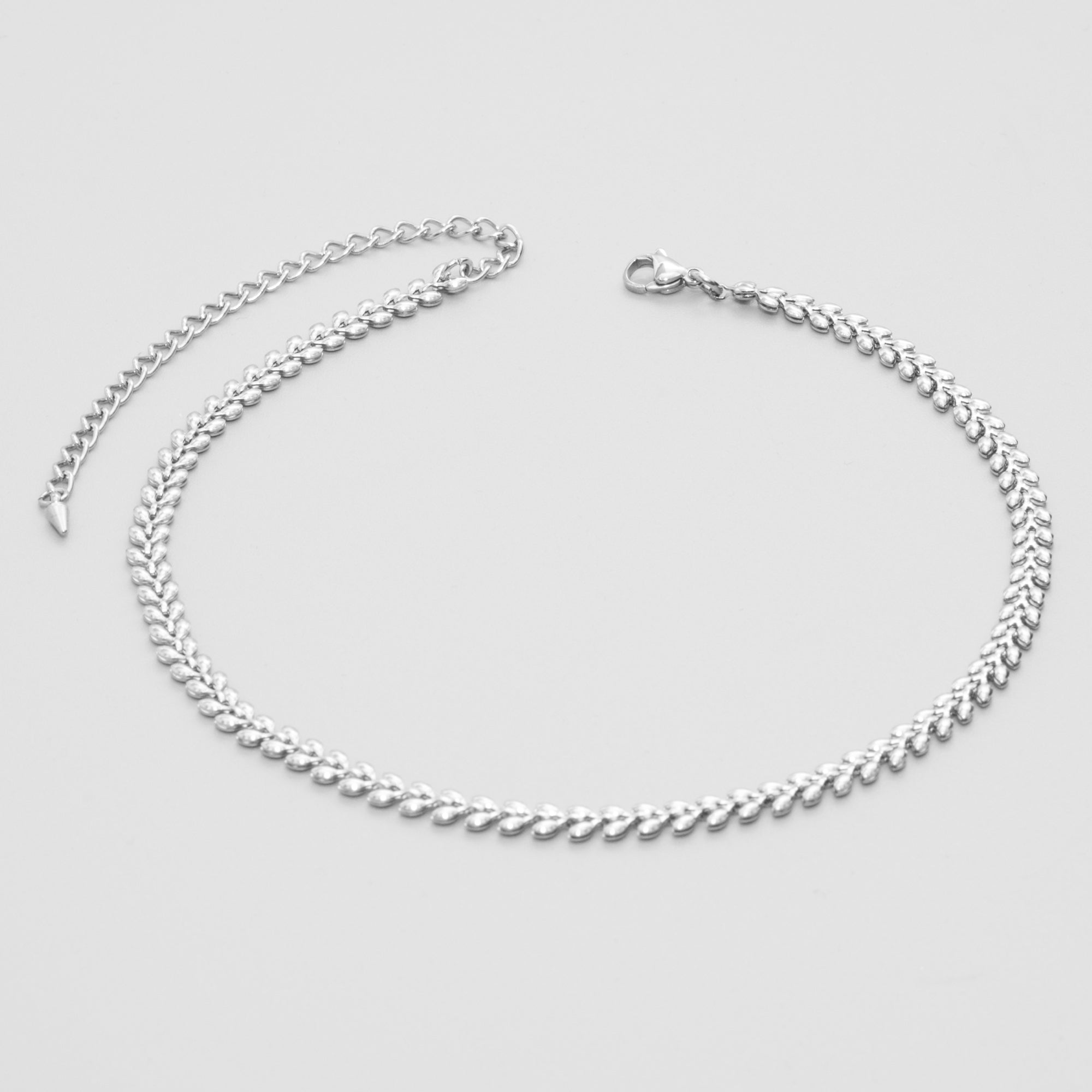 silver stainless steel leaf link choker necklace