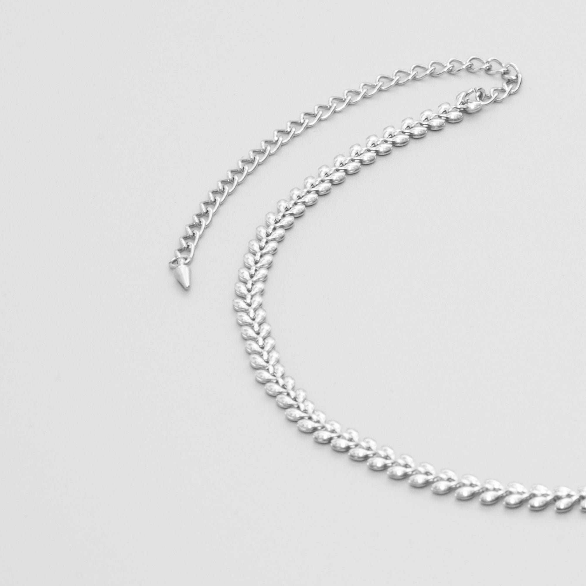 silver stainless steel leaf link choker necklace