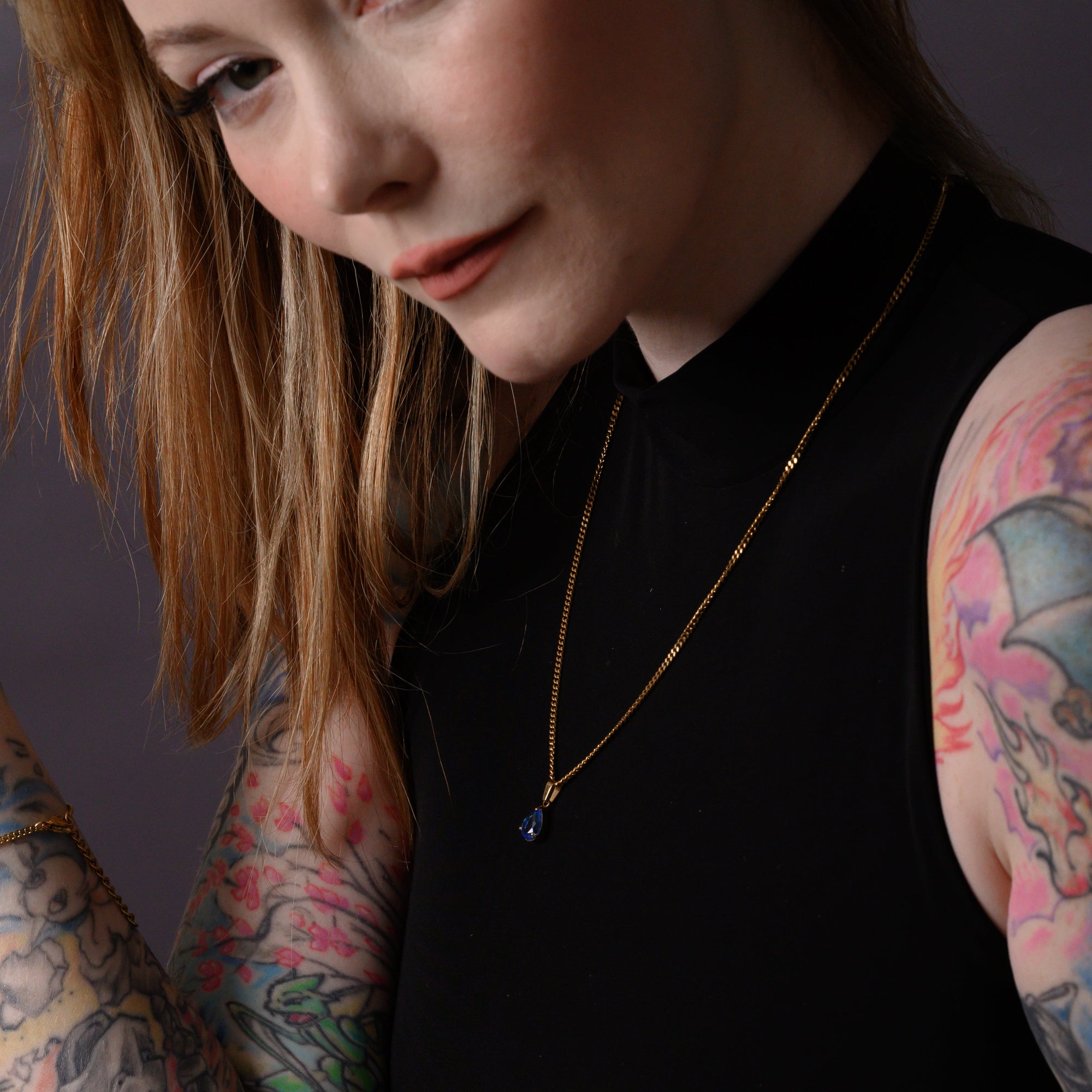 March Aquamarine birthstone pendant necklace in gold