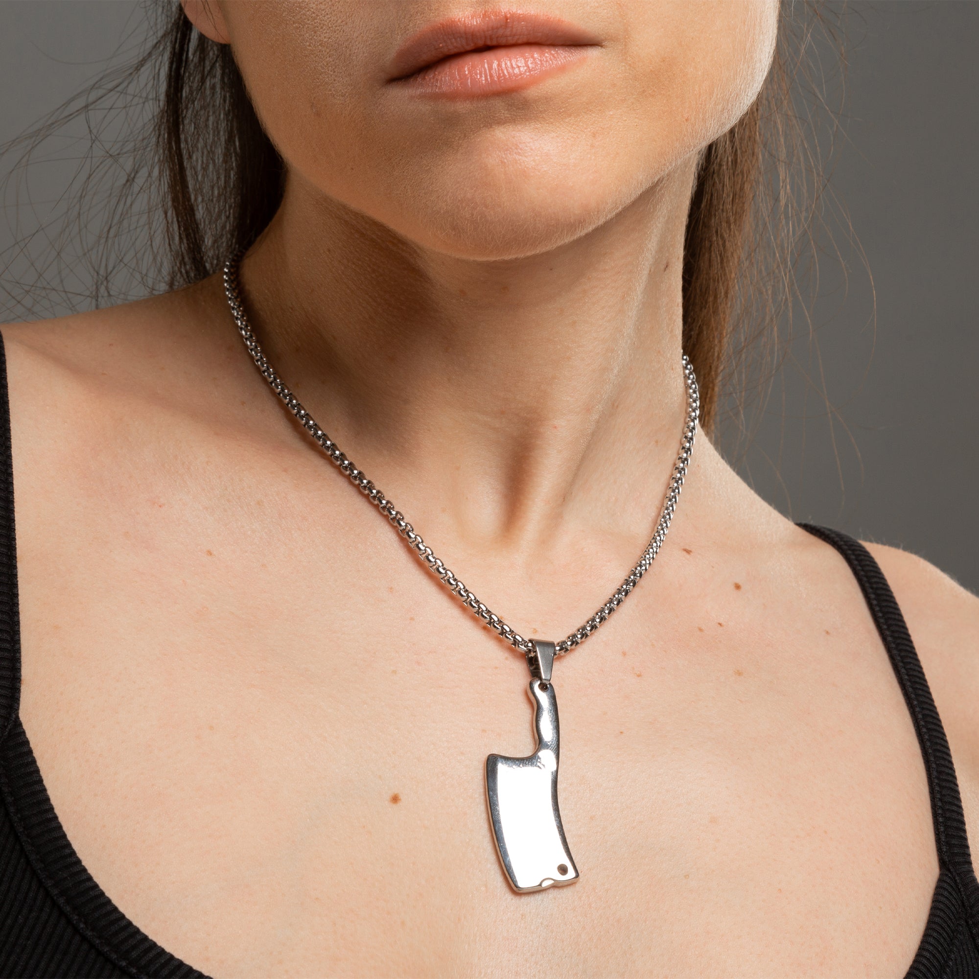 Silver Meat cleaver knife pendant necklace