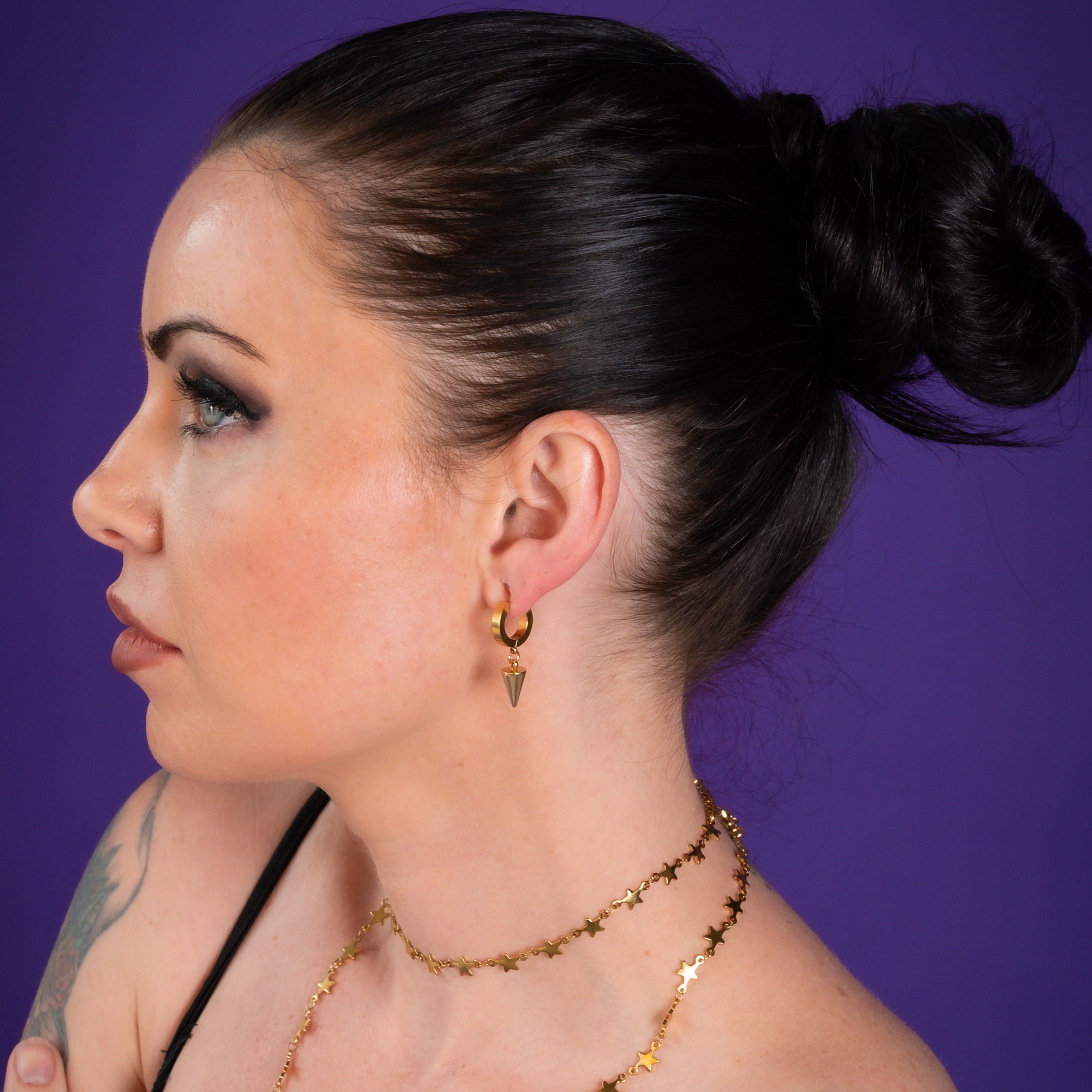 Medium Gold Spiked Huggie Earrings, tarnish free stainless steel