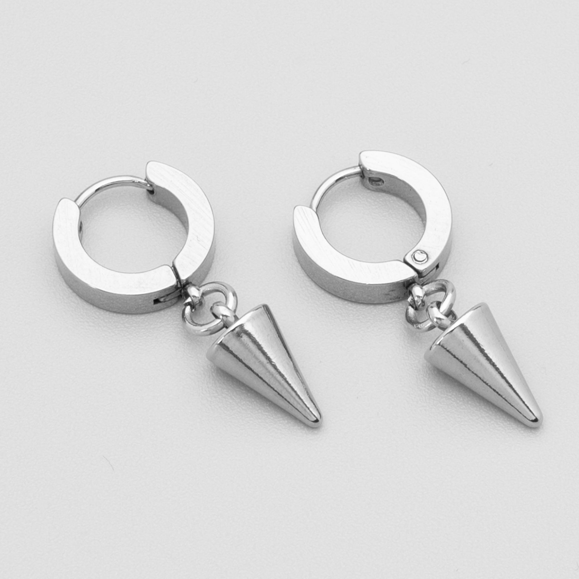 Medium gothic spike huggie hoops in silver