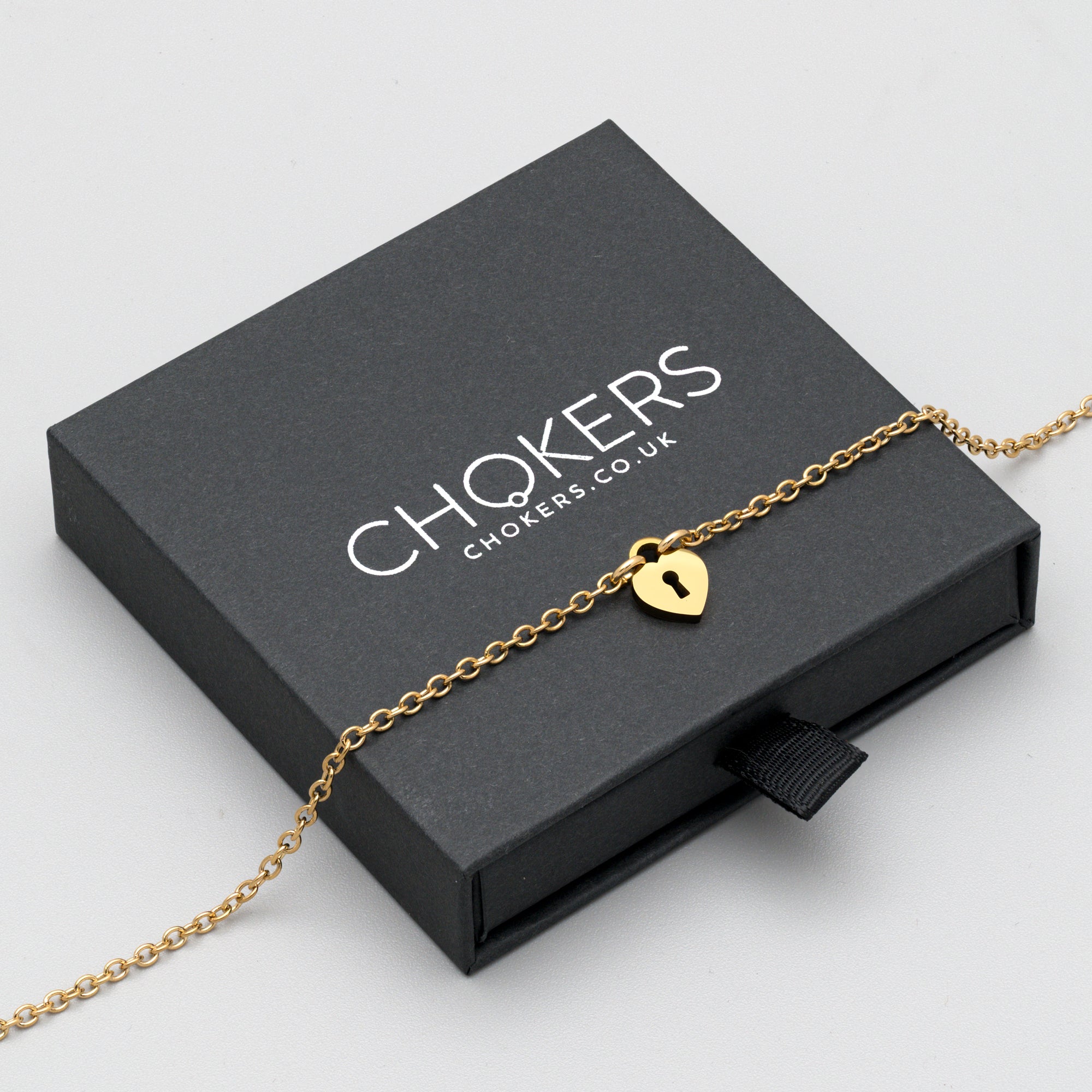 Micro heart padlock day collar choker in Gold on a dainty cable chain. Non tarnish jewellery