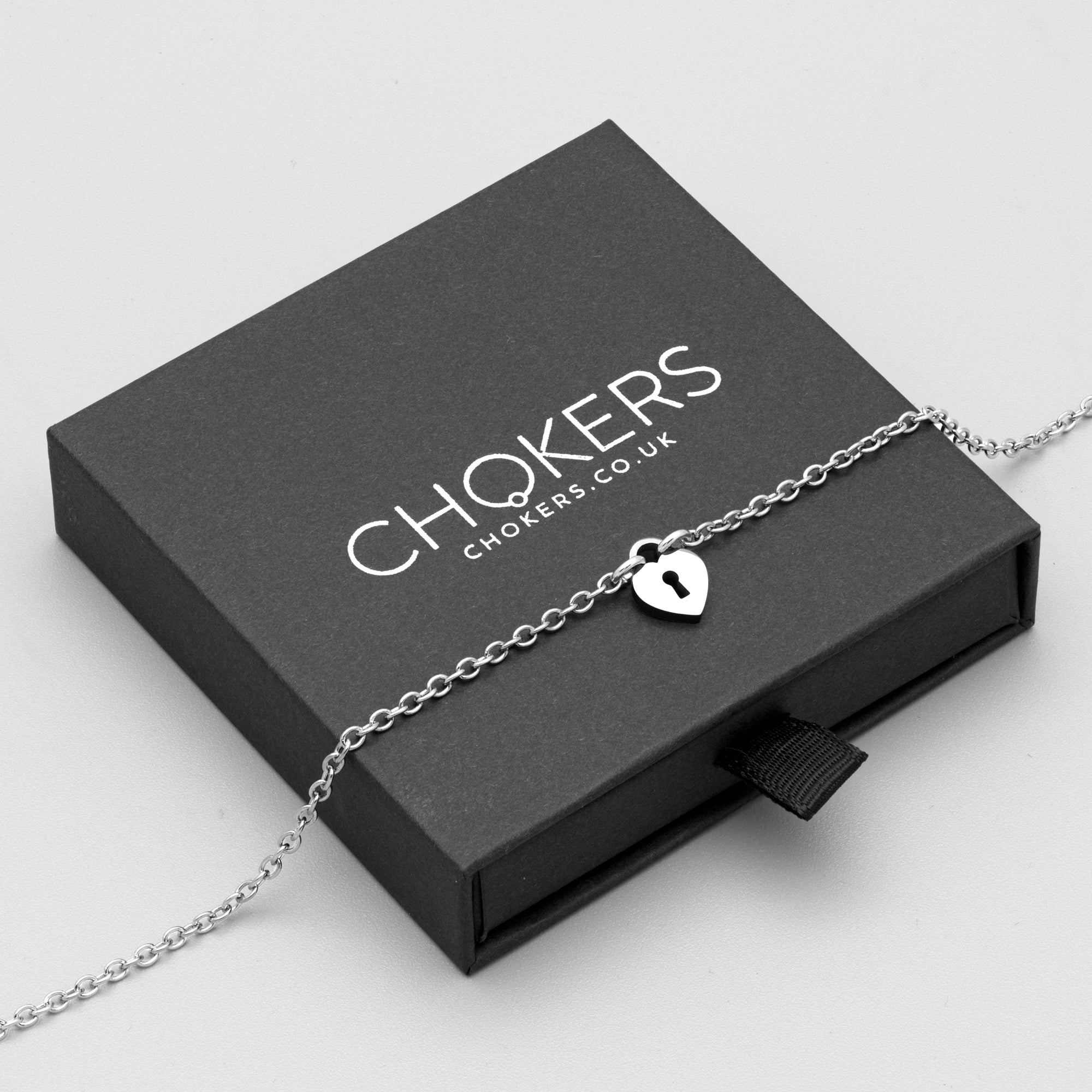 Silver Micro heart day collar choker featuring a dainty cable chain