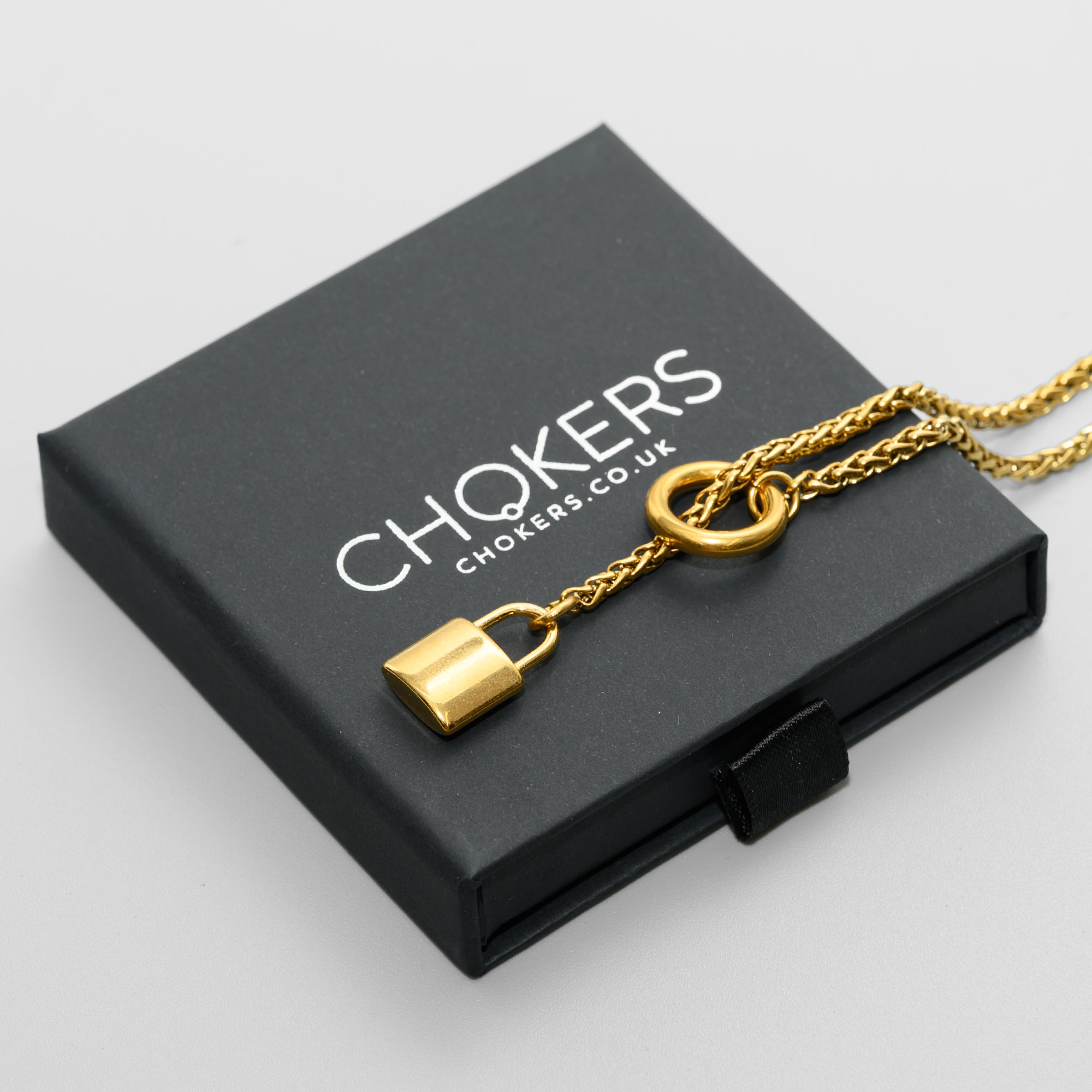 Padlock Pendant Micro Slip Chain/Day Collar - 3mm Foxtail Chain (Gold)