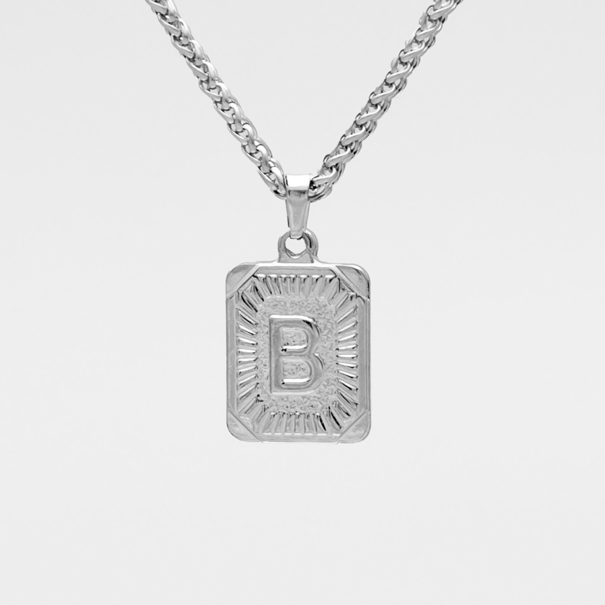 Silver Initial Letter pendant on a 3mm foxtail necklace chain